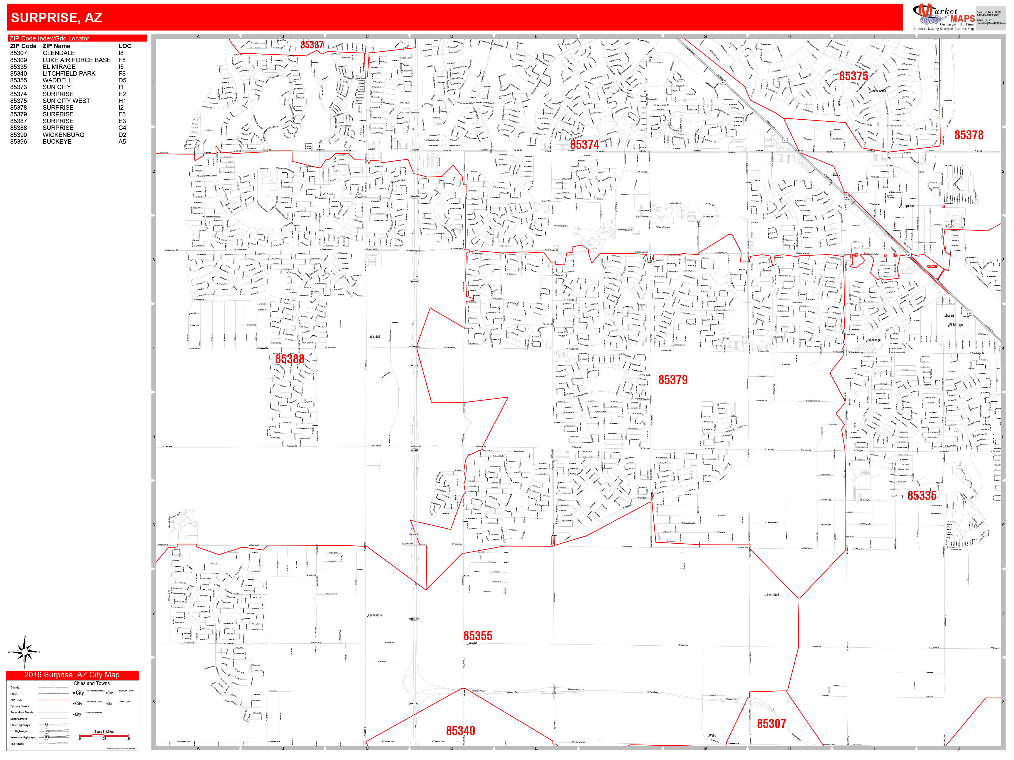 Surprise Arizona Zip Code Wall Map Red Line Style By Marketmaps Mapsales 9145
