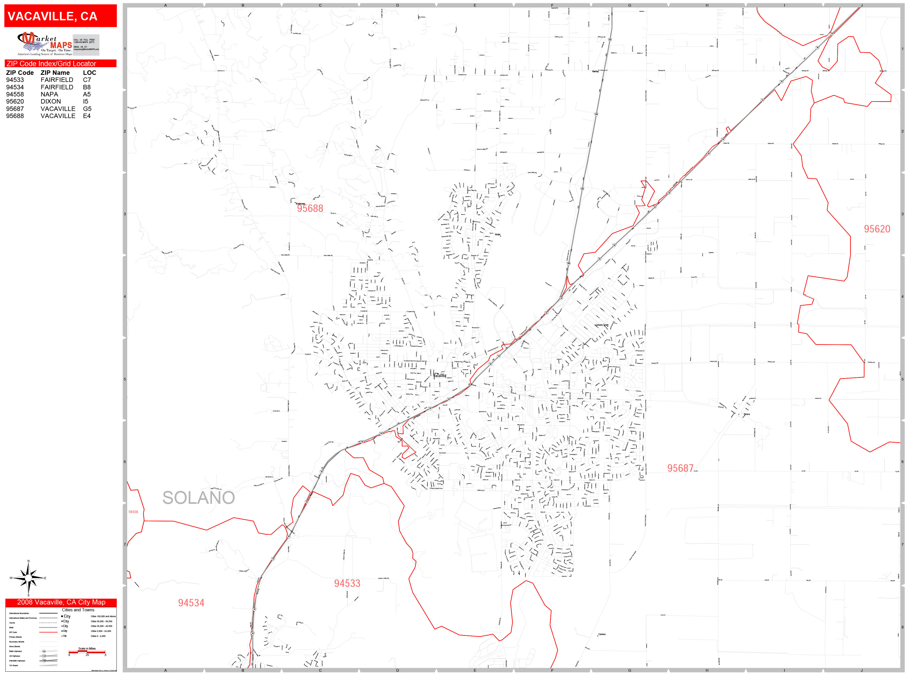 Vacaville California Zip Code Wall Map (Red Line Style) by MarketMAPS ...