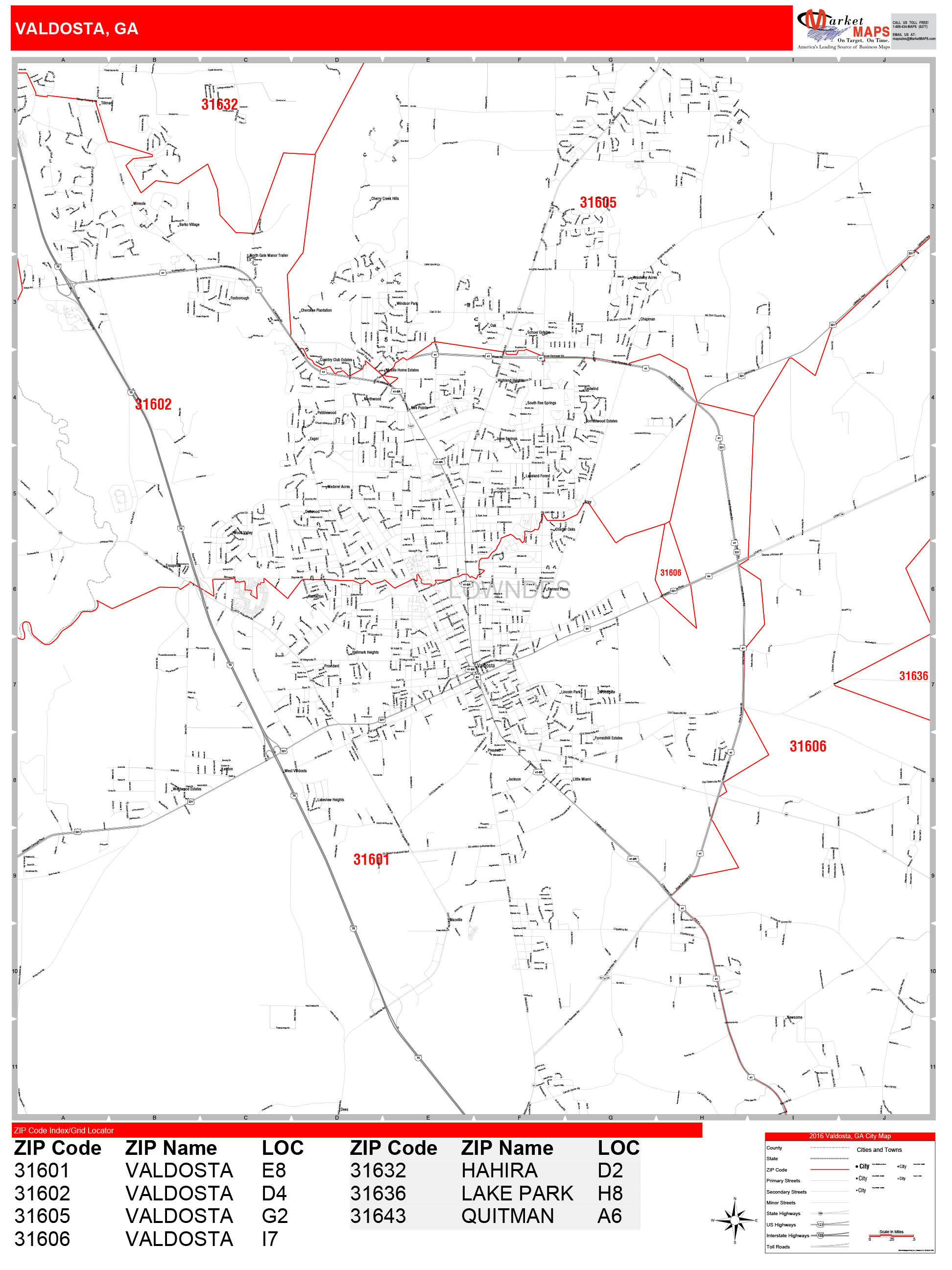 valdosta-georgia-zip-code-wall-map-red-line-style-by-marketmaps