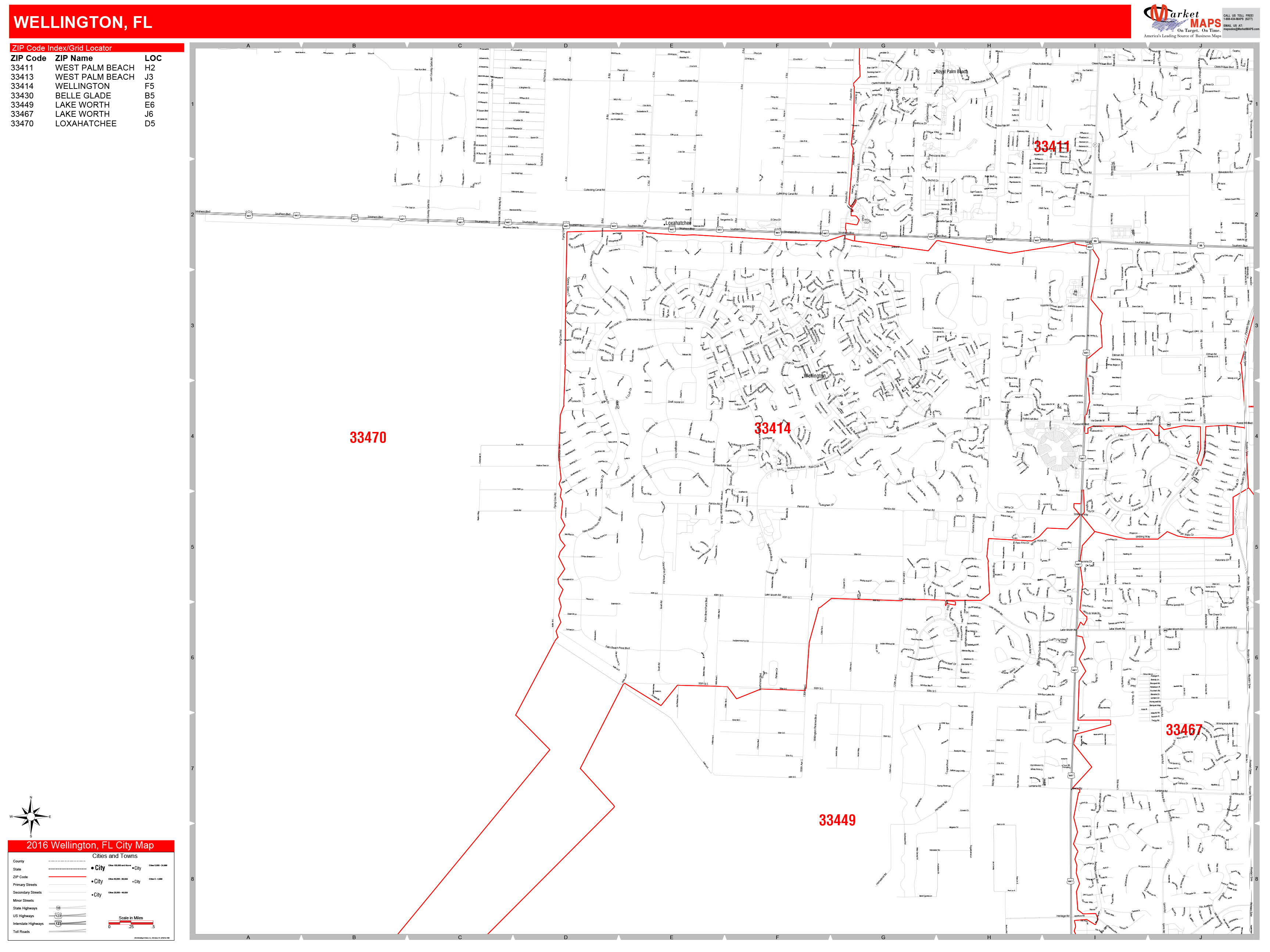 Wellington Florida Zip Code Wall Map (Red Line Style) by MarketMAPS