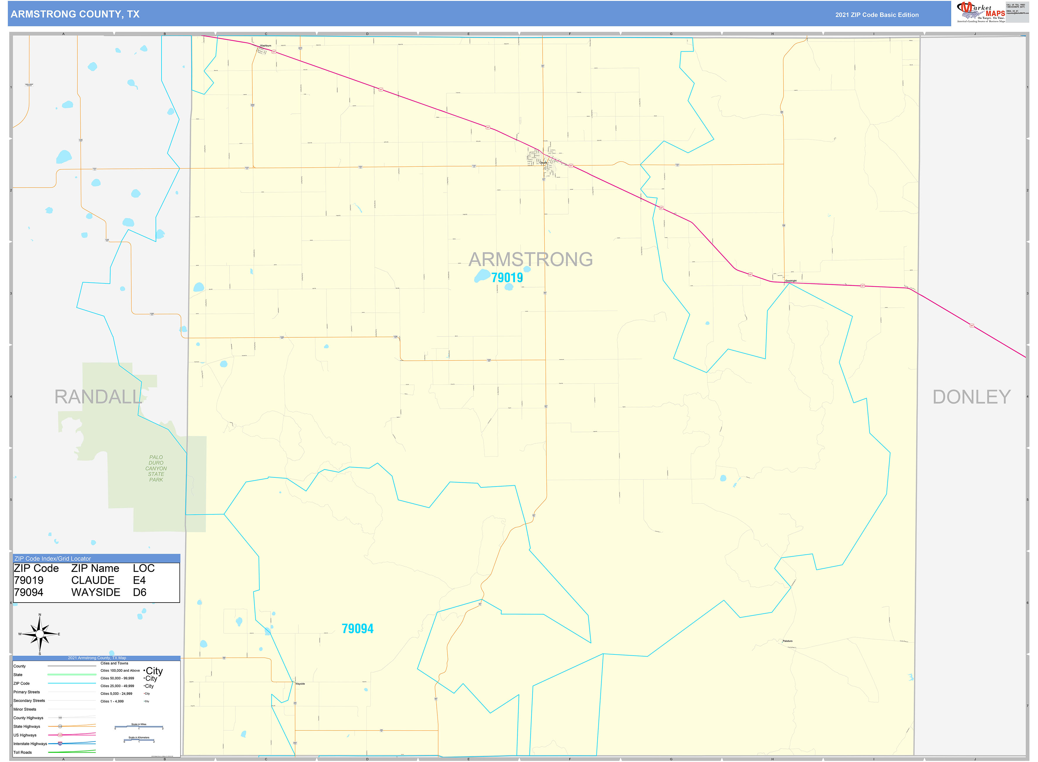 Armstrong County, TX Zip Code Wall Map Basic Style by MarketMAPS MapSales