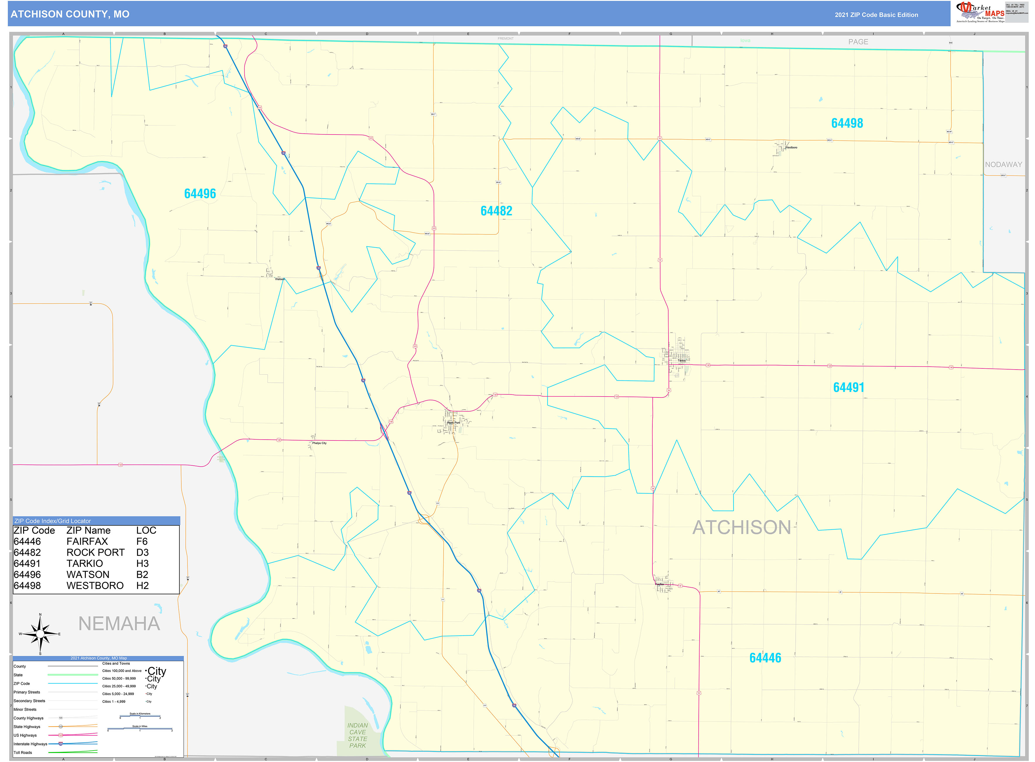 Atchison County, MO Zip Code Wall Map Basic Style by MarketMAPS