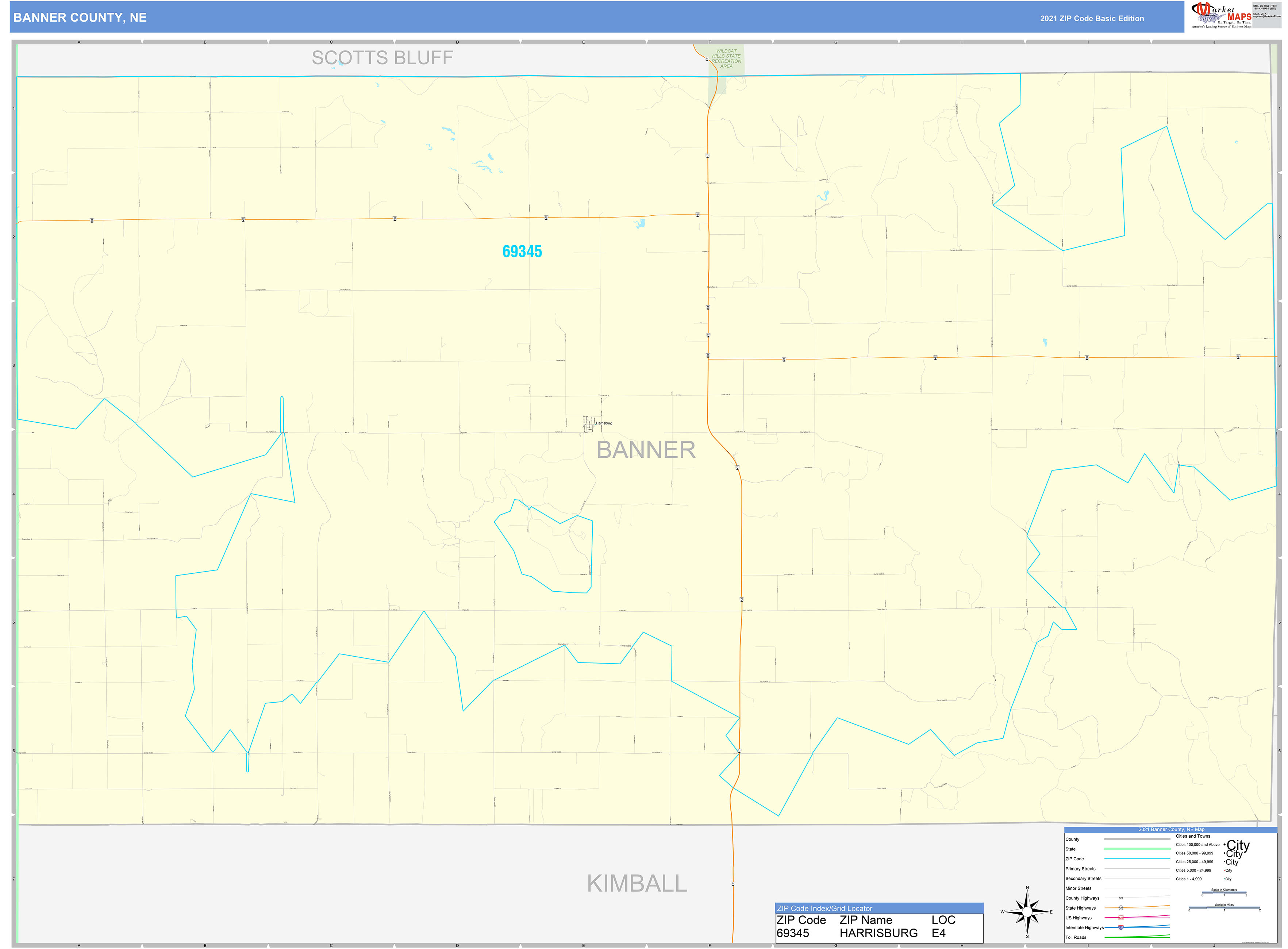 Banner County, NE Zip Code Wall Map Basic Style by MarketMAPS