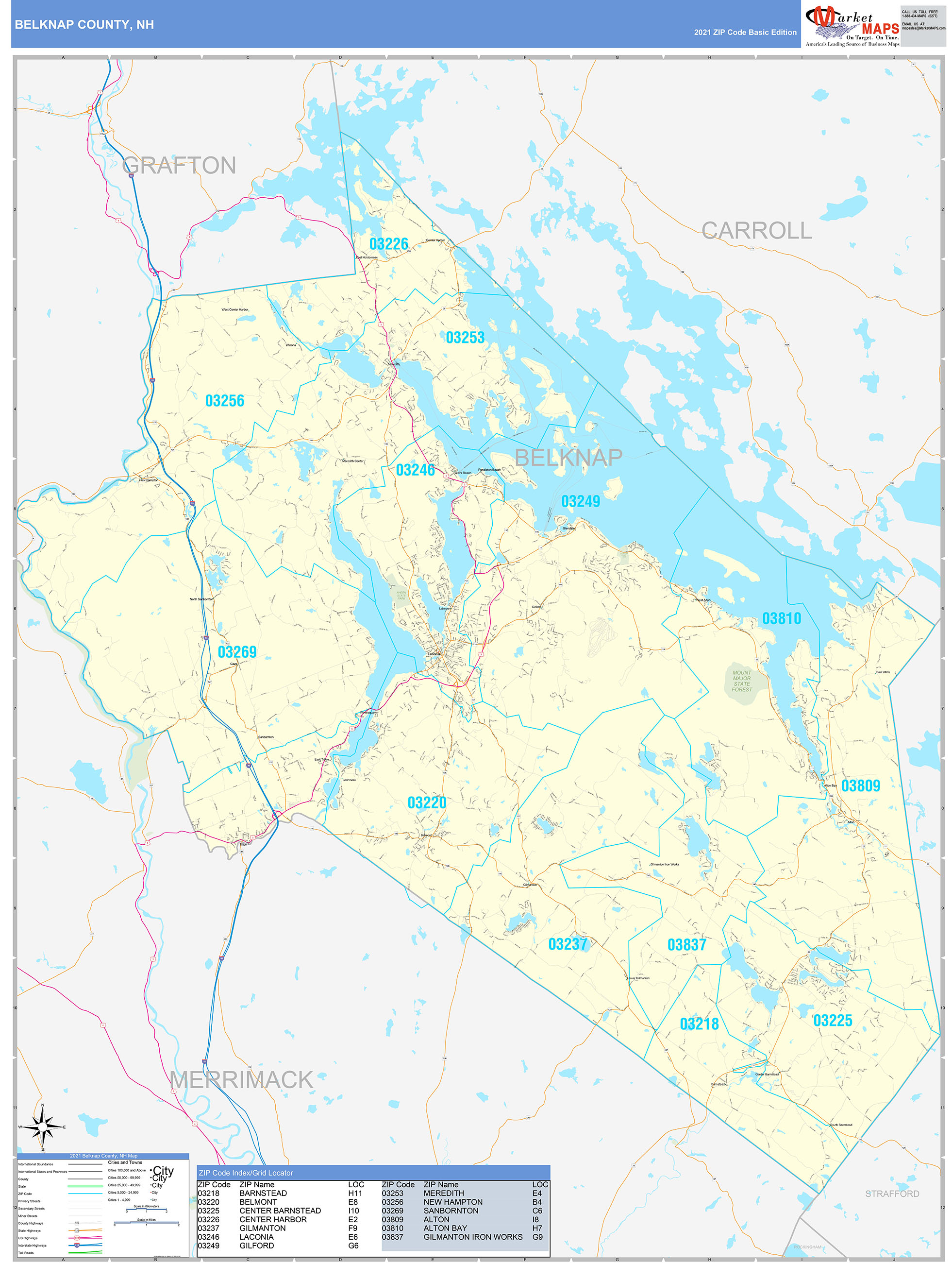 Belknap County, NH Zip Code Wall Map Basic Style by MarketMAPS ...