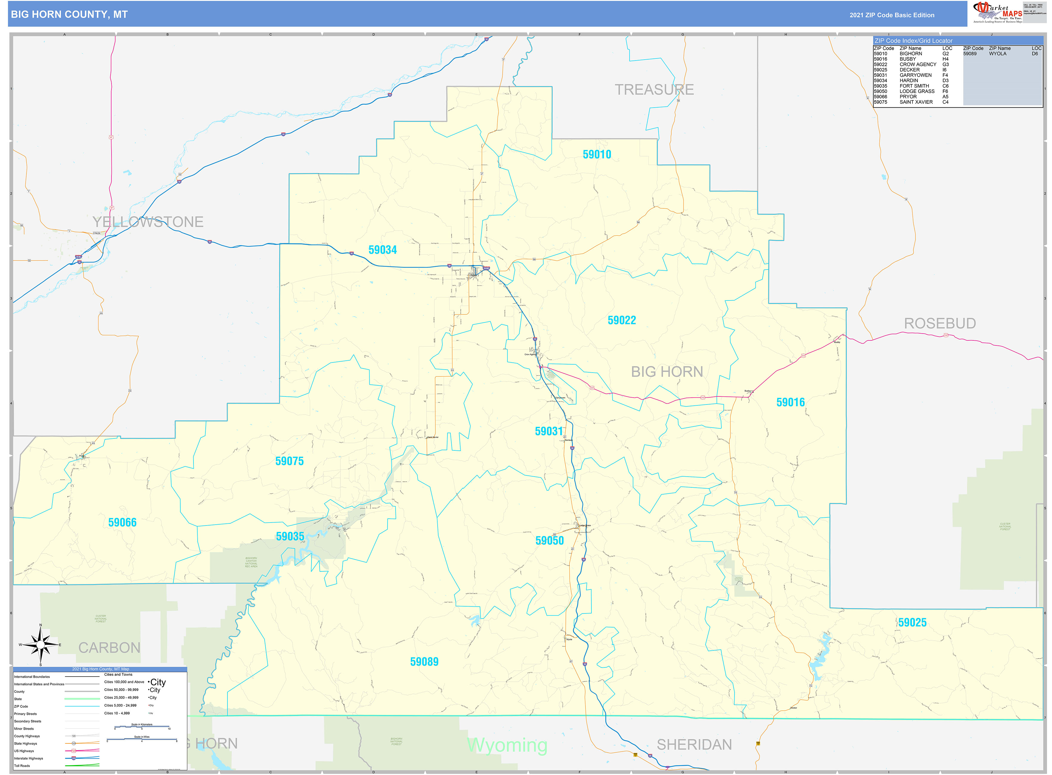 Big Horn County, MT Zip Code Wall Map Basic Style by MarketMAPS - MapSales