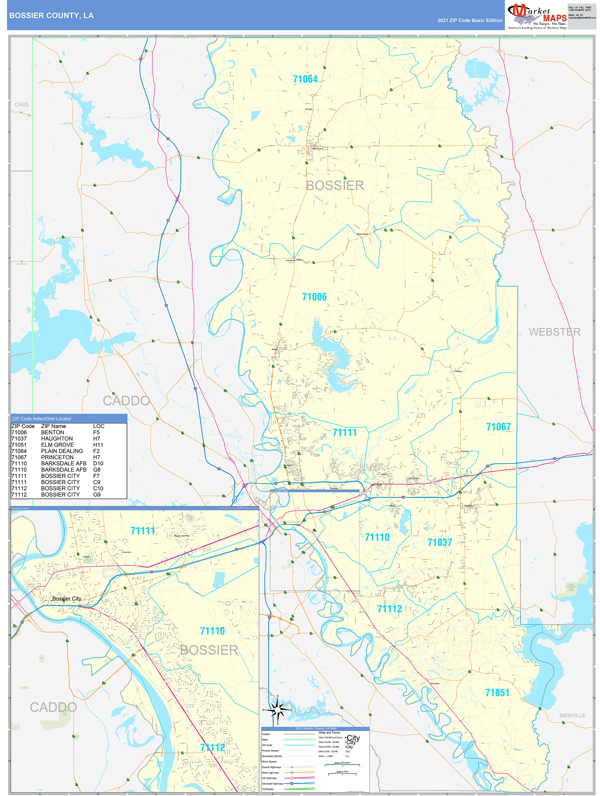 Bossier County, LA Zip Code Wall Map Basic Style by MarketMAPS ...