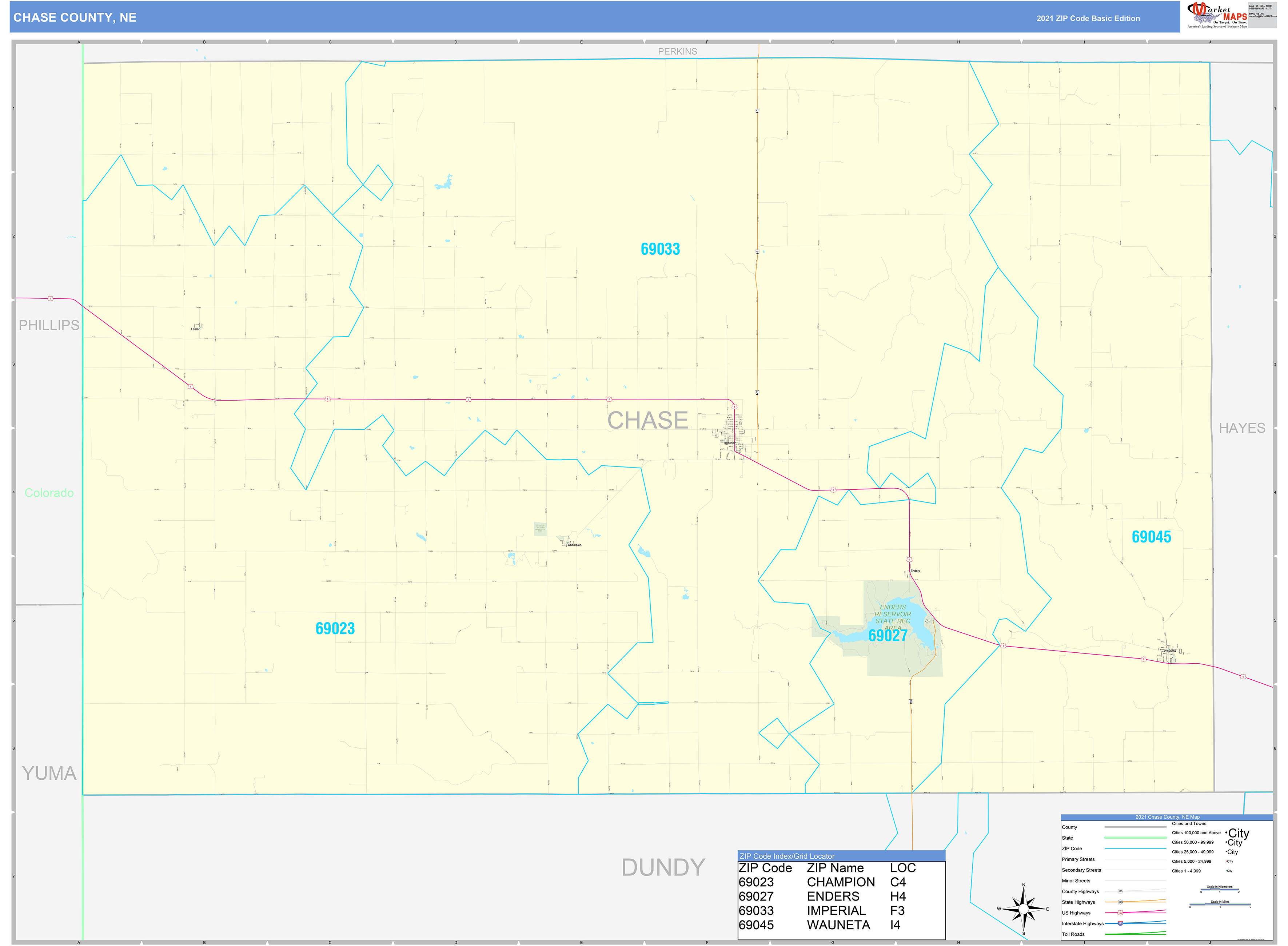 Chase County Ne Zip Code Wall Map Basic Style By Marketmaps Mapsales 8205