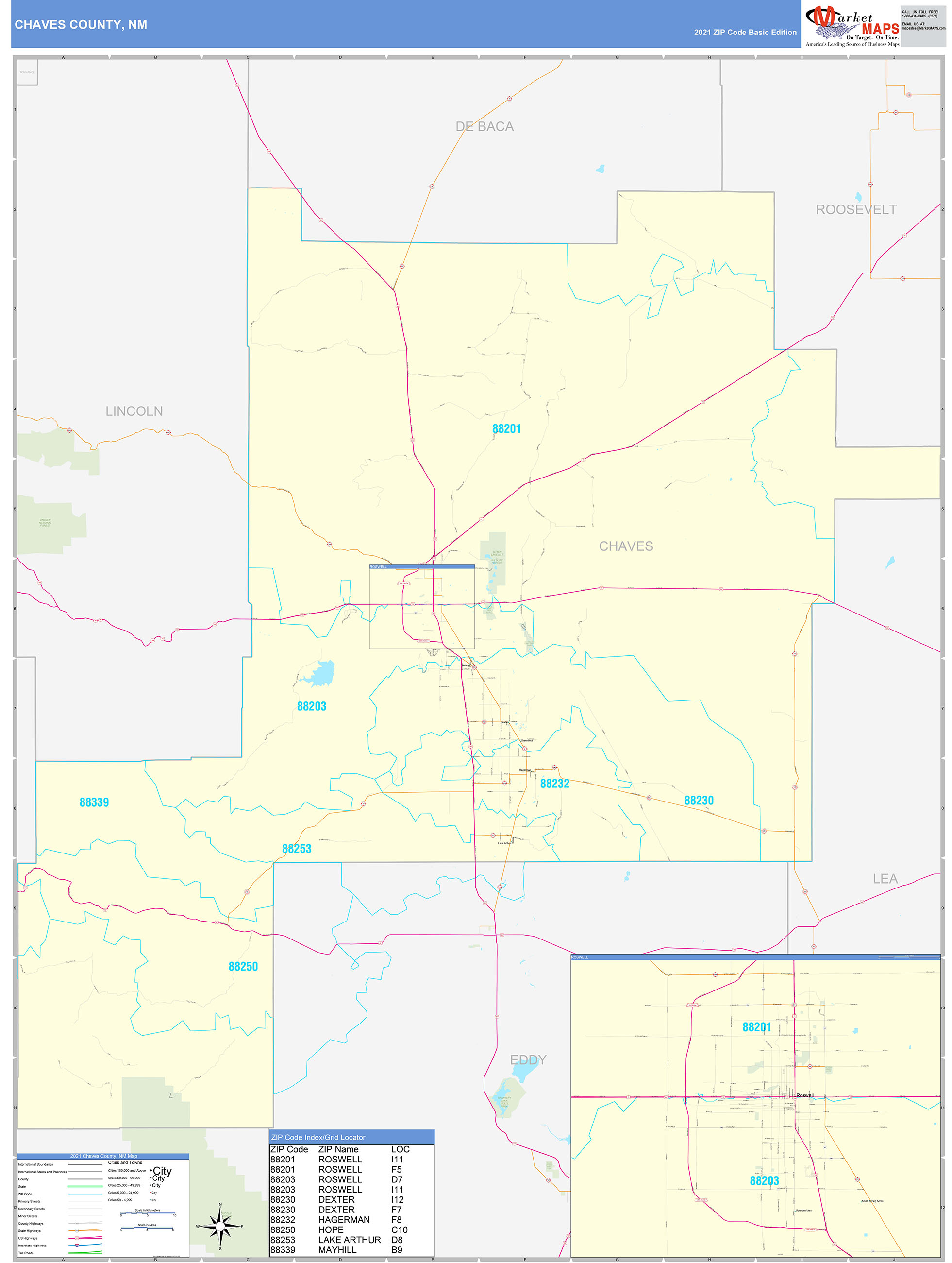 Chaves County, NM Zip Code Wall Map Basic Style by MarketMAPS - MapSales