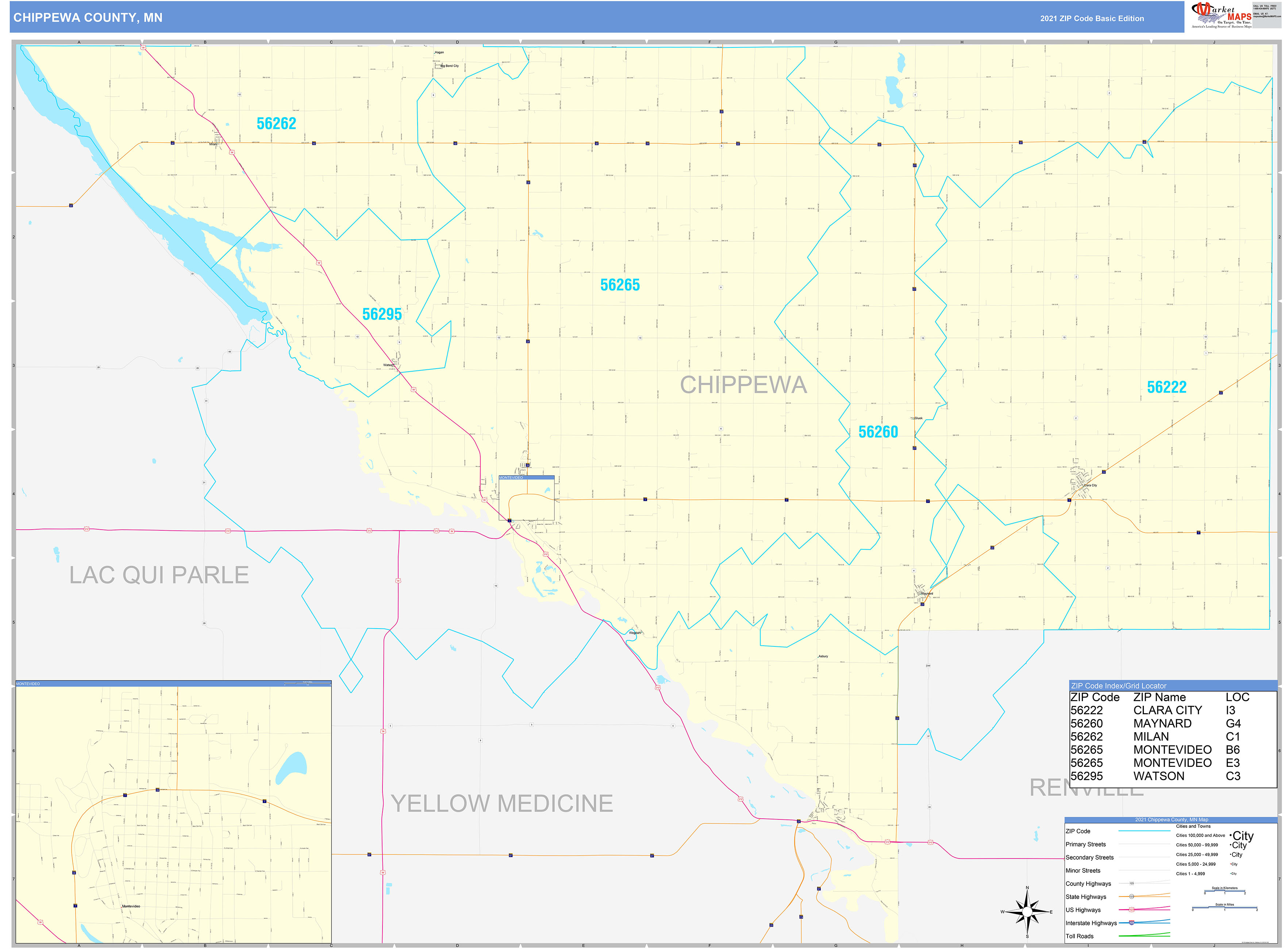 Chippewa County MN Zip Code Wall Map Basic Style by MarketMAPS