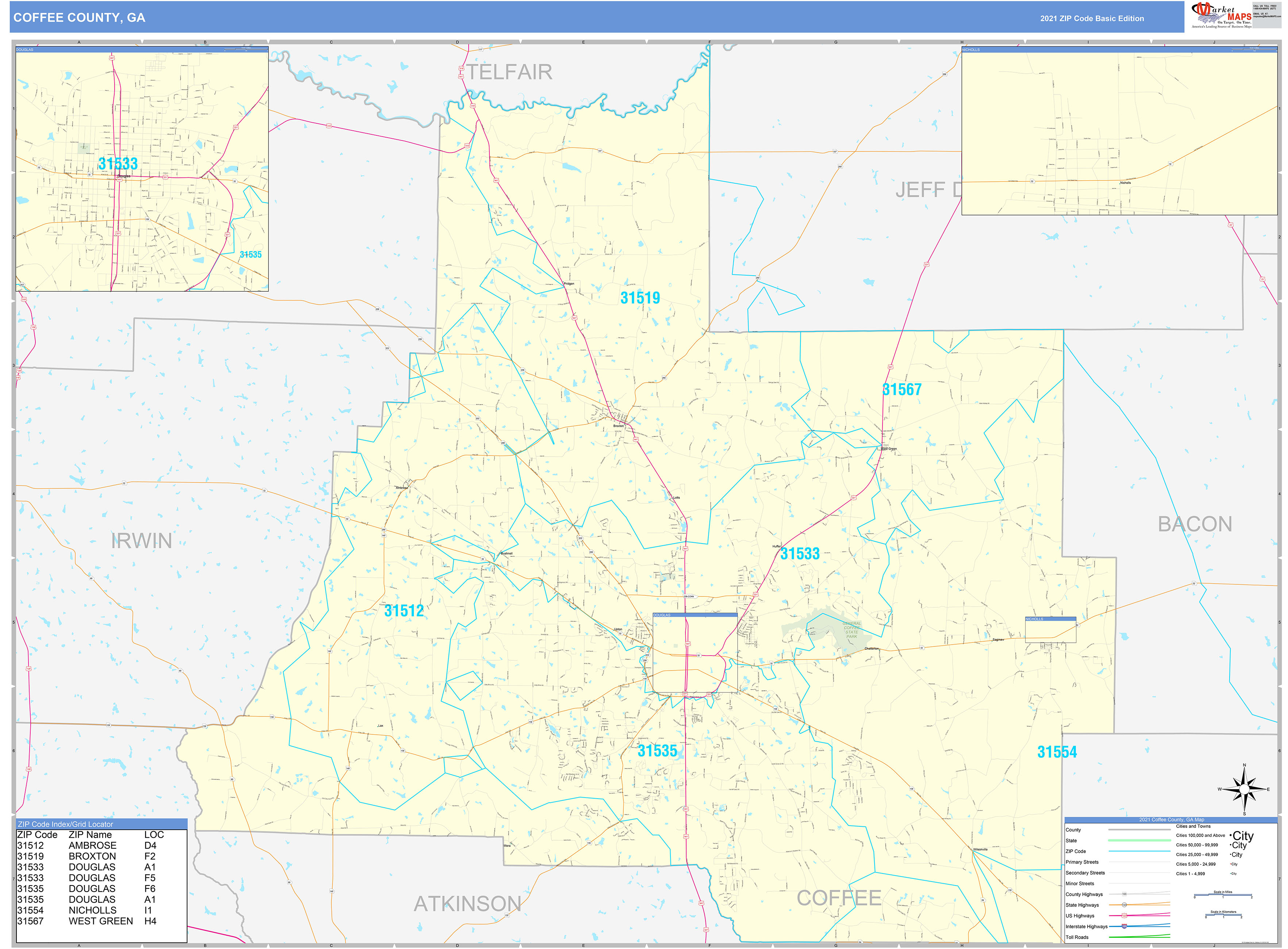 Coffee County, GA Zip Code Wall Map Basic Style by MarketMAPS ...