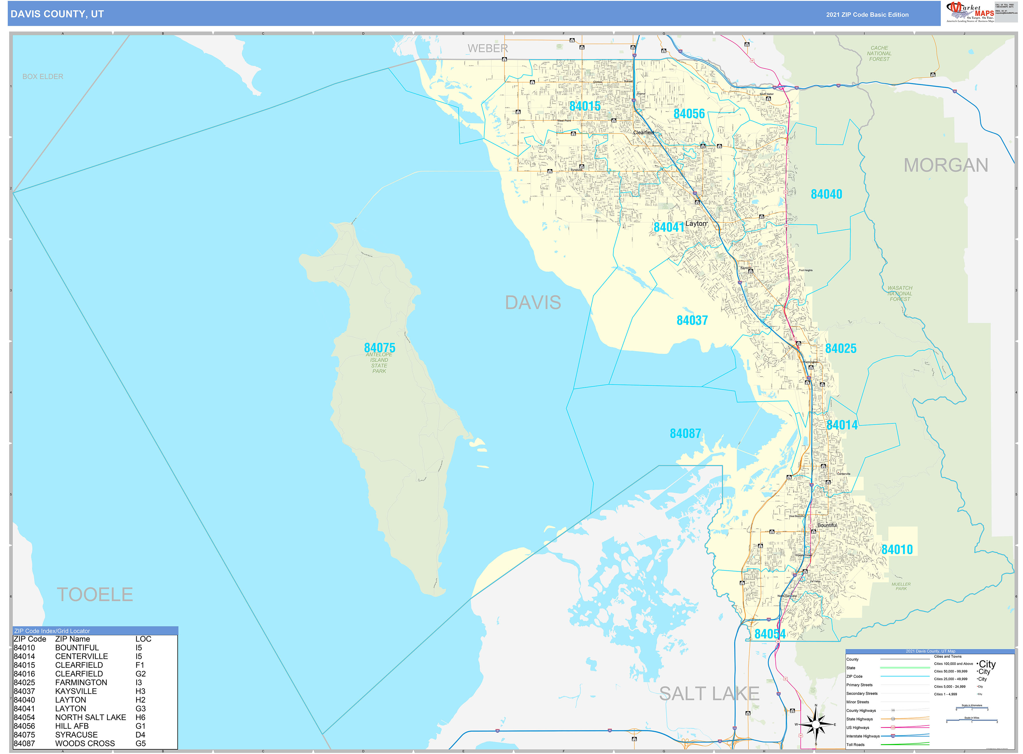 Davis County, UT Zip Code Wall Map Basic Style by MarketMAPS - MapSales