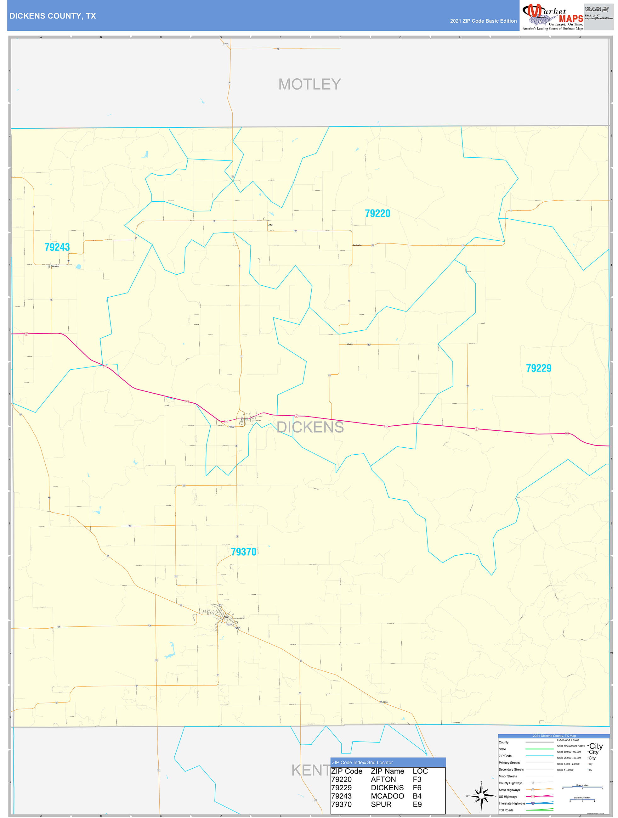 Dickens County, TX Zip Code Wall Map Basic Style by MarketMAPS - MapSales