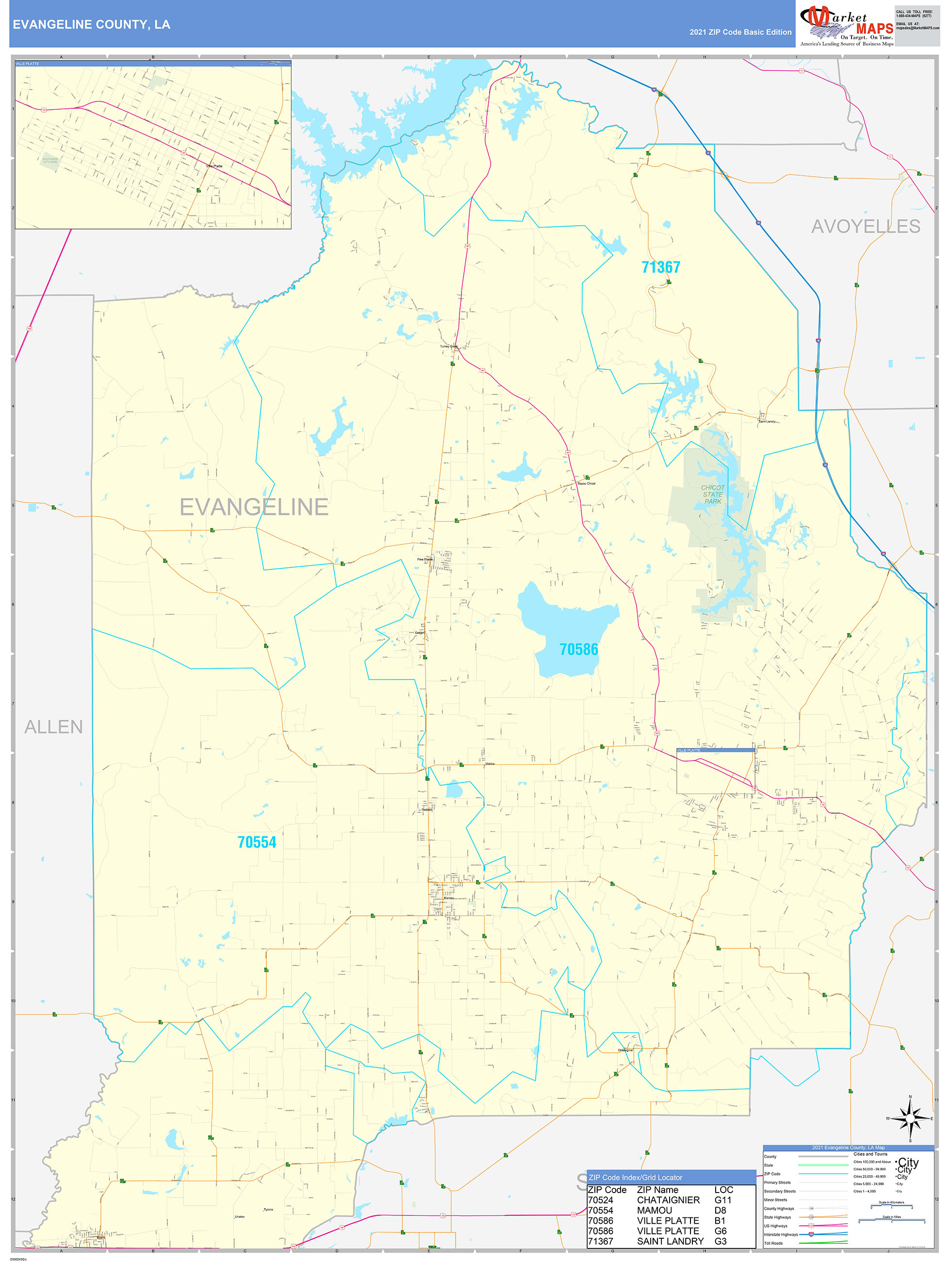 Evangeline County, LA Zip Code Wall Map Basic Style by MarketMAPS ...