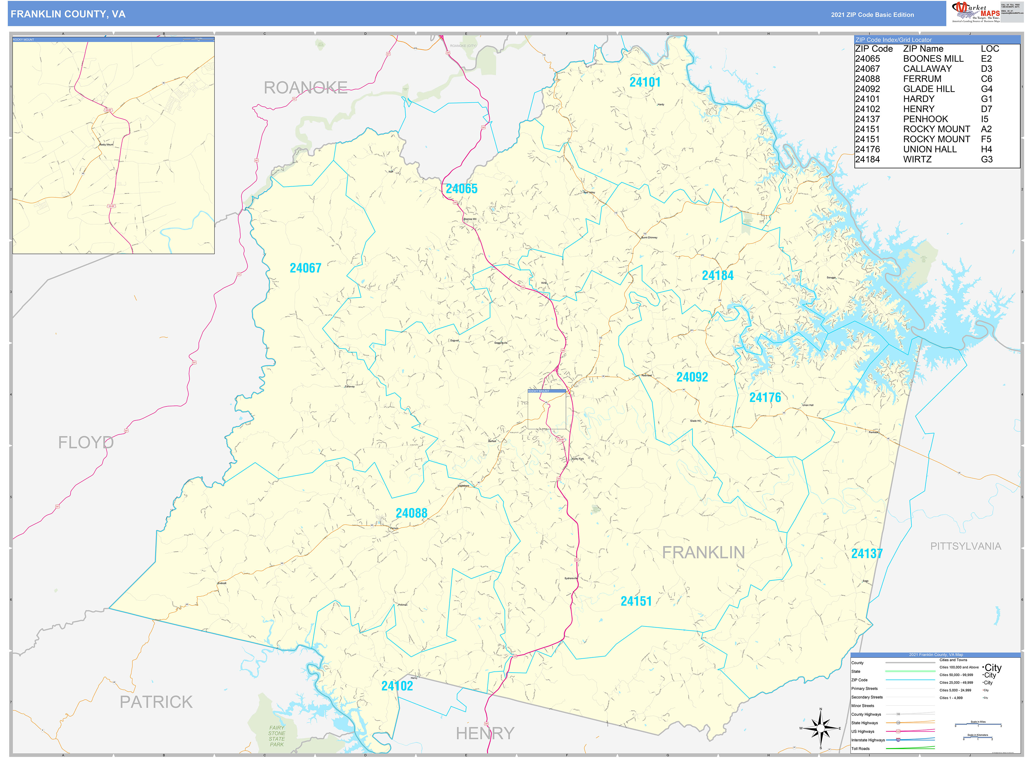 Franklin County Virginia Zip Code Wall Map Maps Com C - vrogue.co