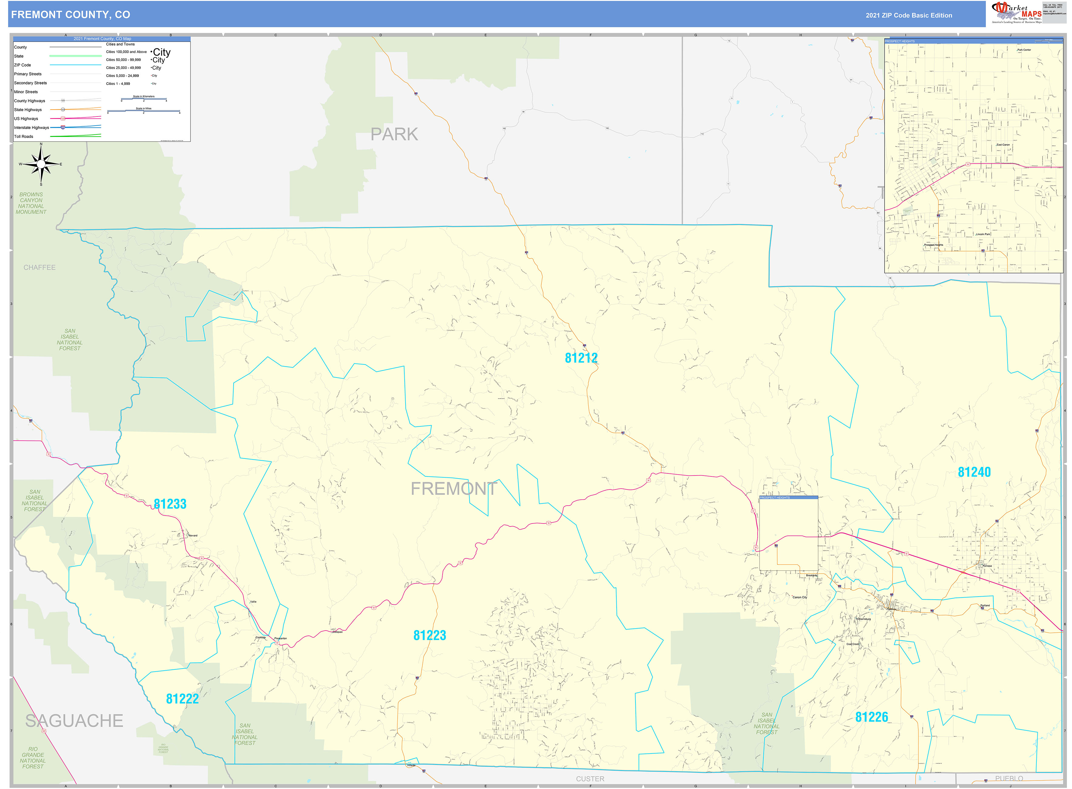 Fremont County, CO Zip Code Wall Map Basic Style by MarketMAPS