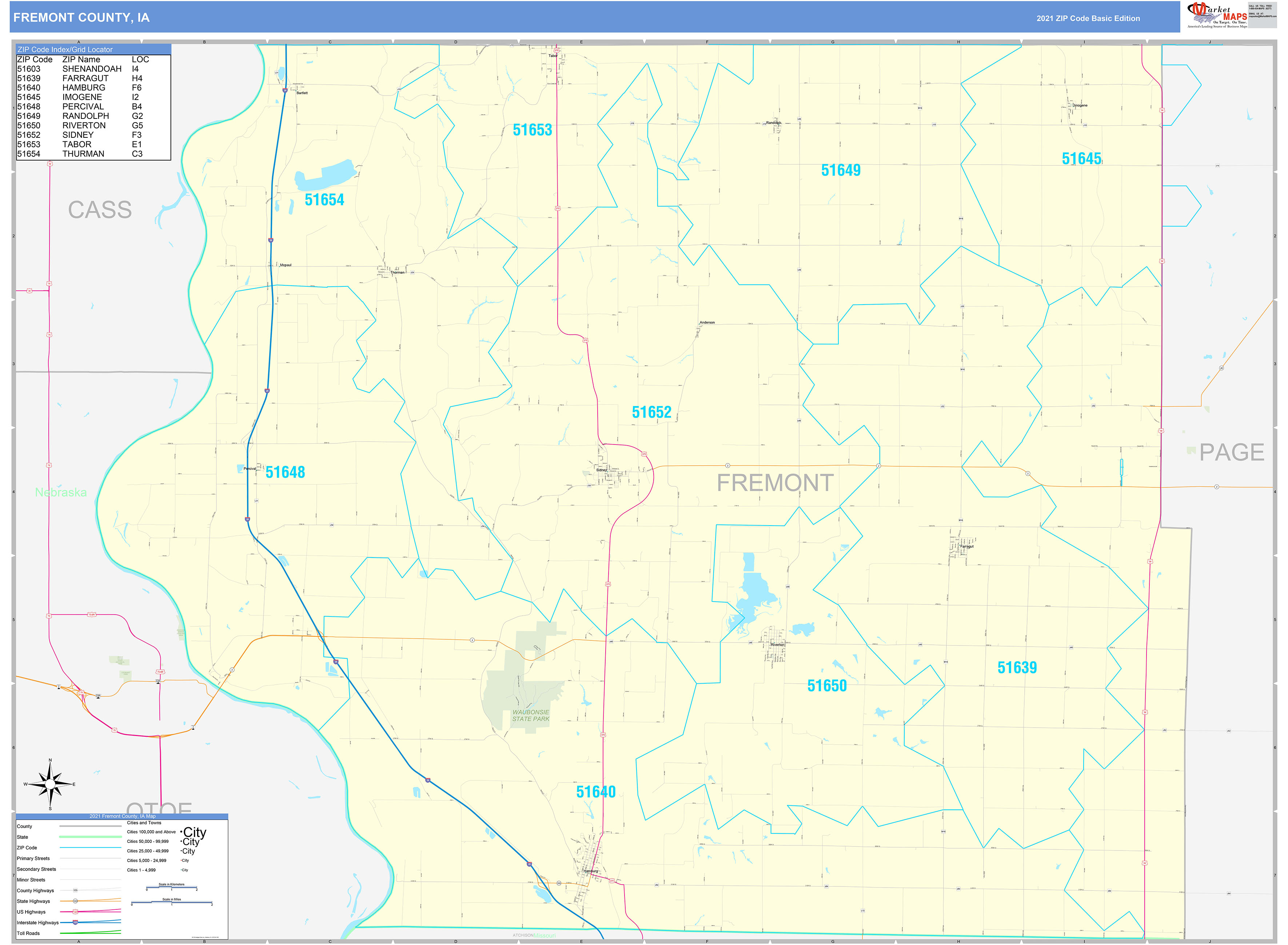 Fremont County, IA Zip Code Wall Map Basic Style by MarketMAPS  MapSales