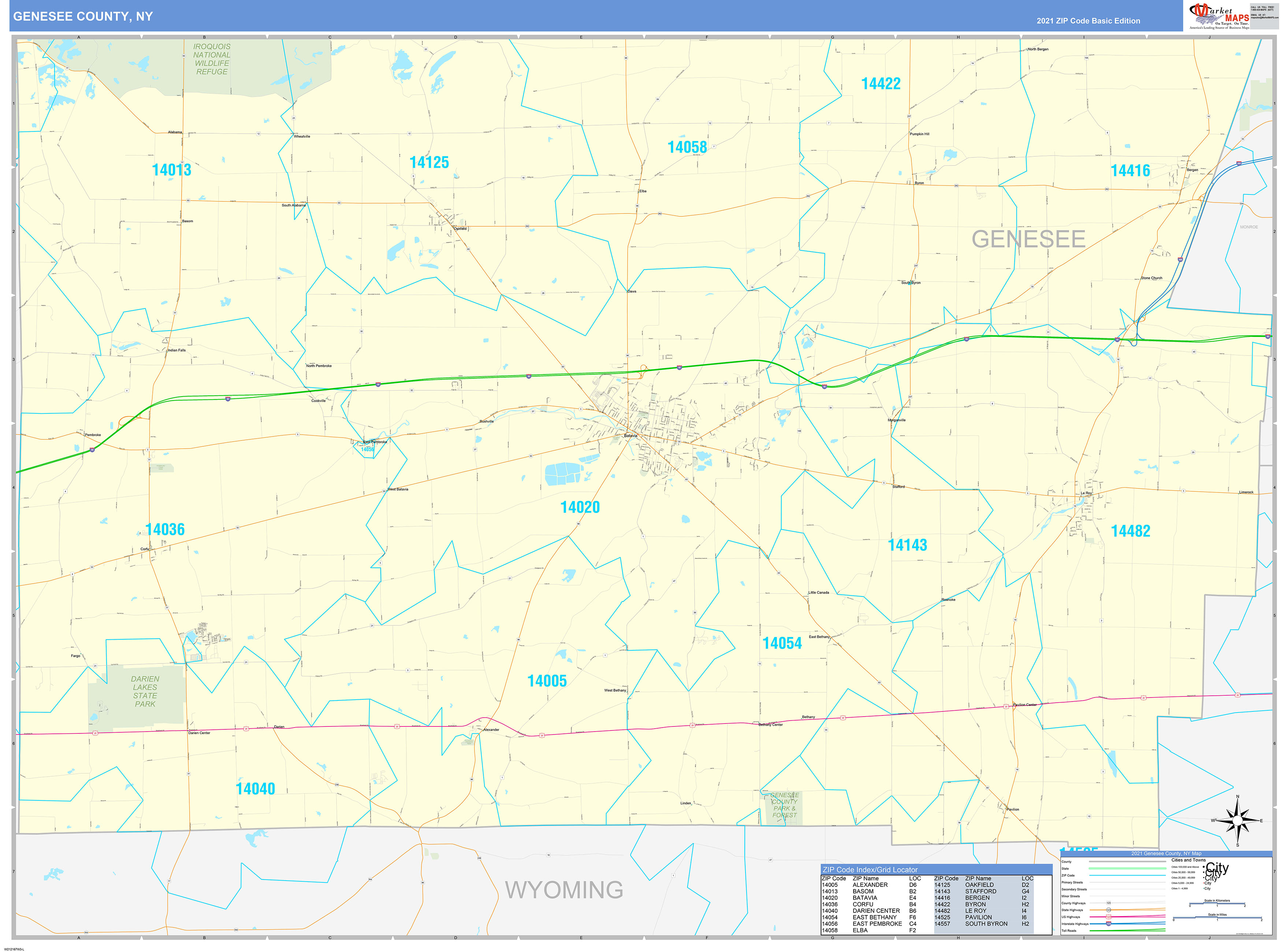 Genesee County Ny Zip Code Wall Map Premium Style By Marketmaps My