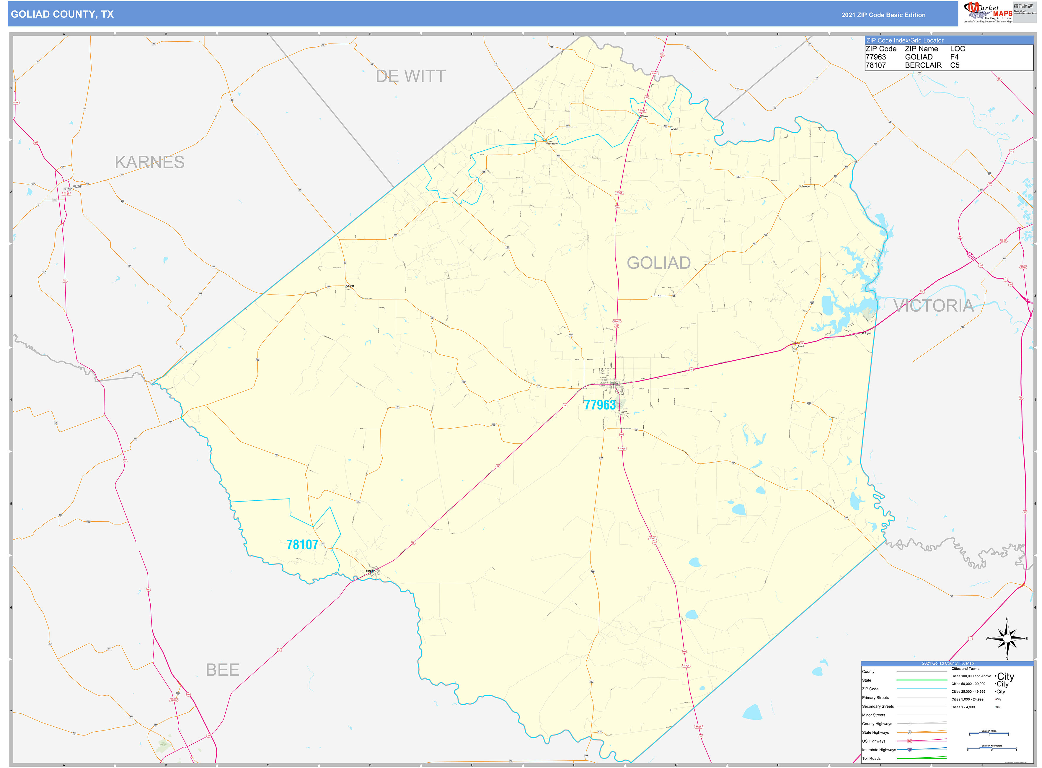 Goliad County, TX Zip Code Wall Map Basic Style by MarketMAPS - MapSales