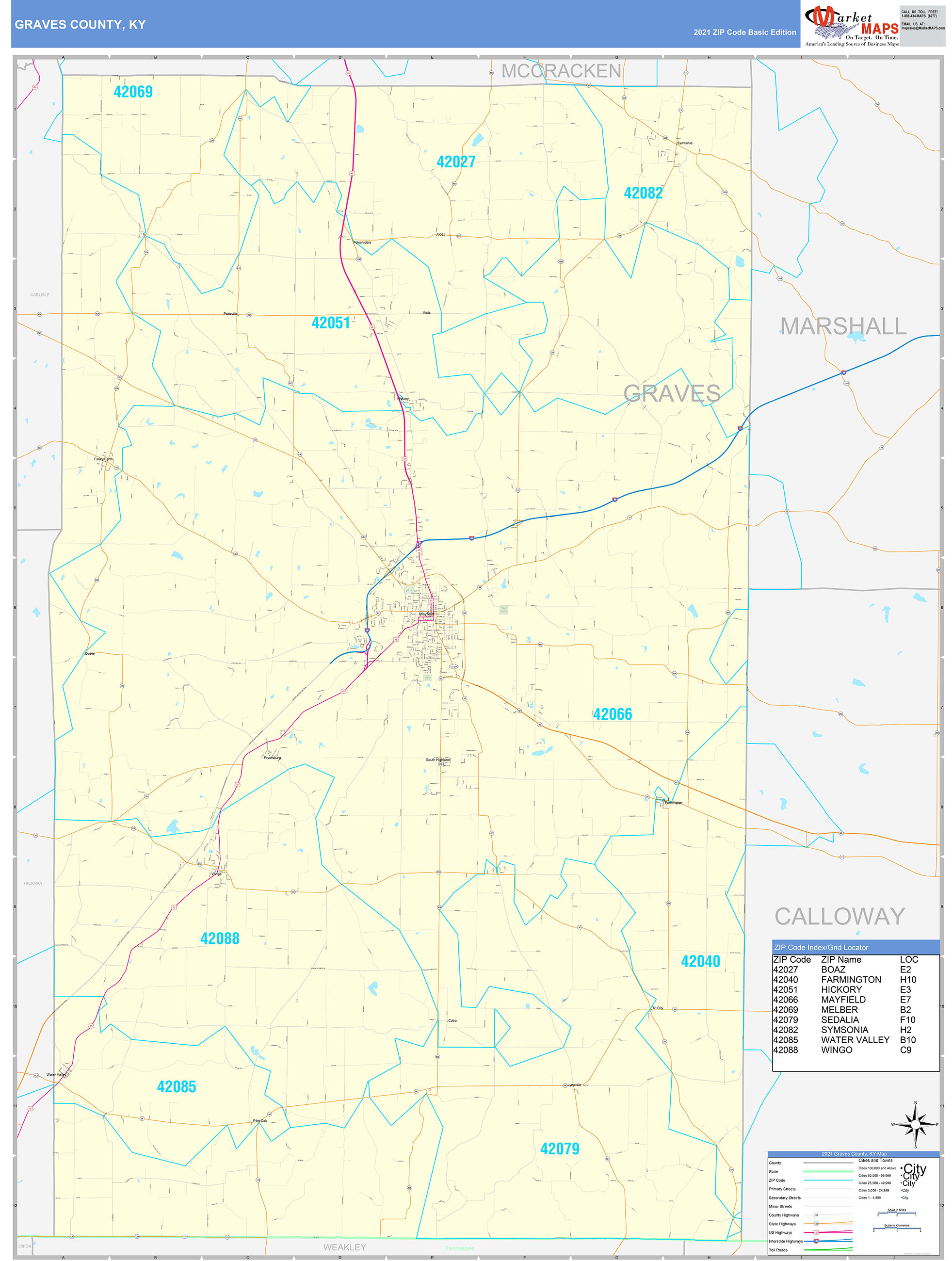 Graves County, Ky Zip Code Wall Map Basic Style By Marketmaps