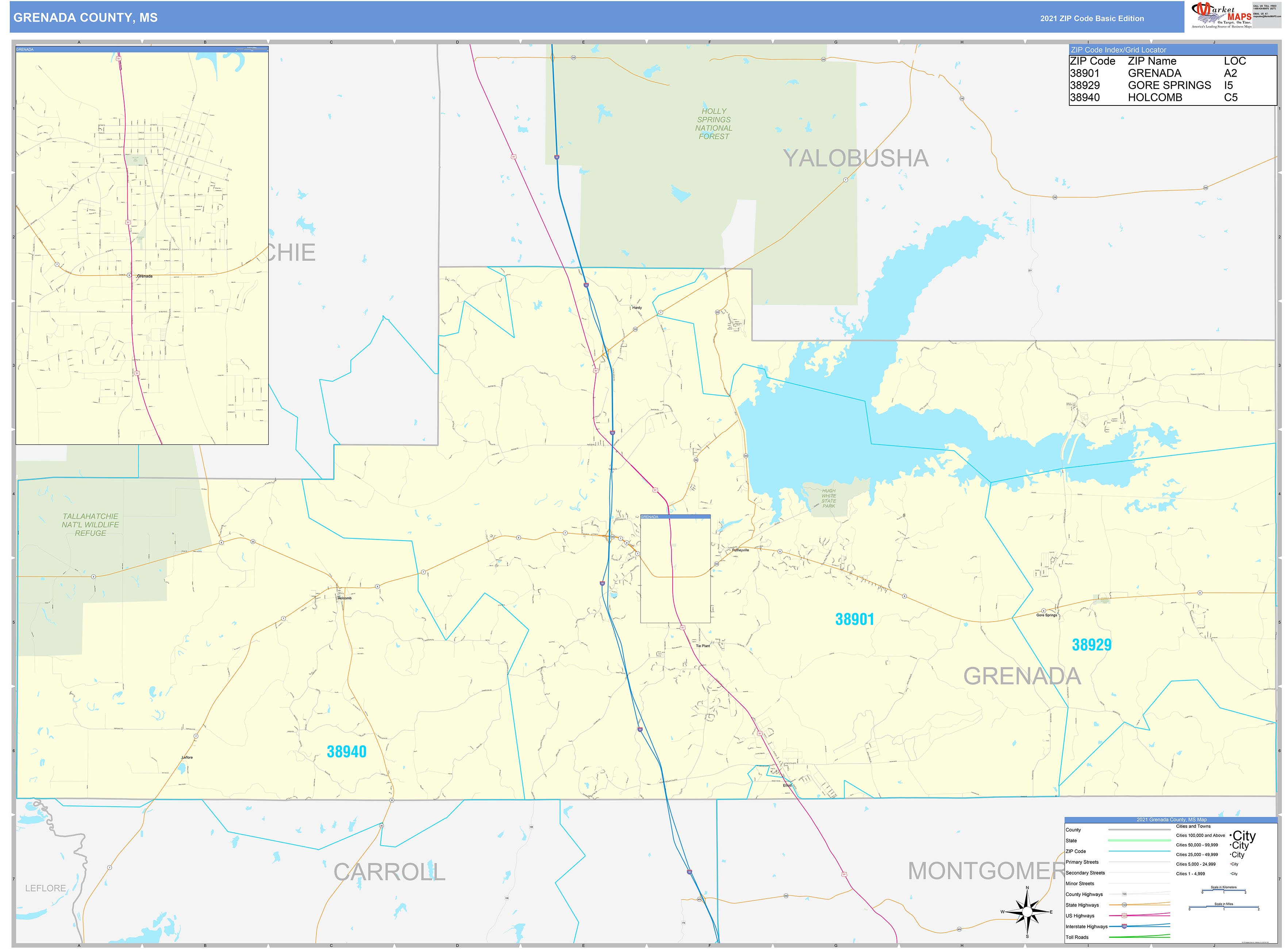 Grenada County Ms Wall Map Color Cast Style By Market - vrogue.co