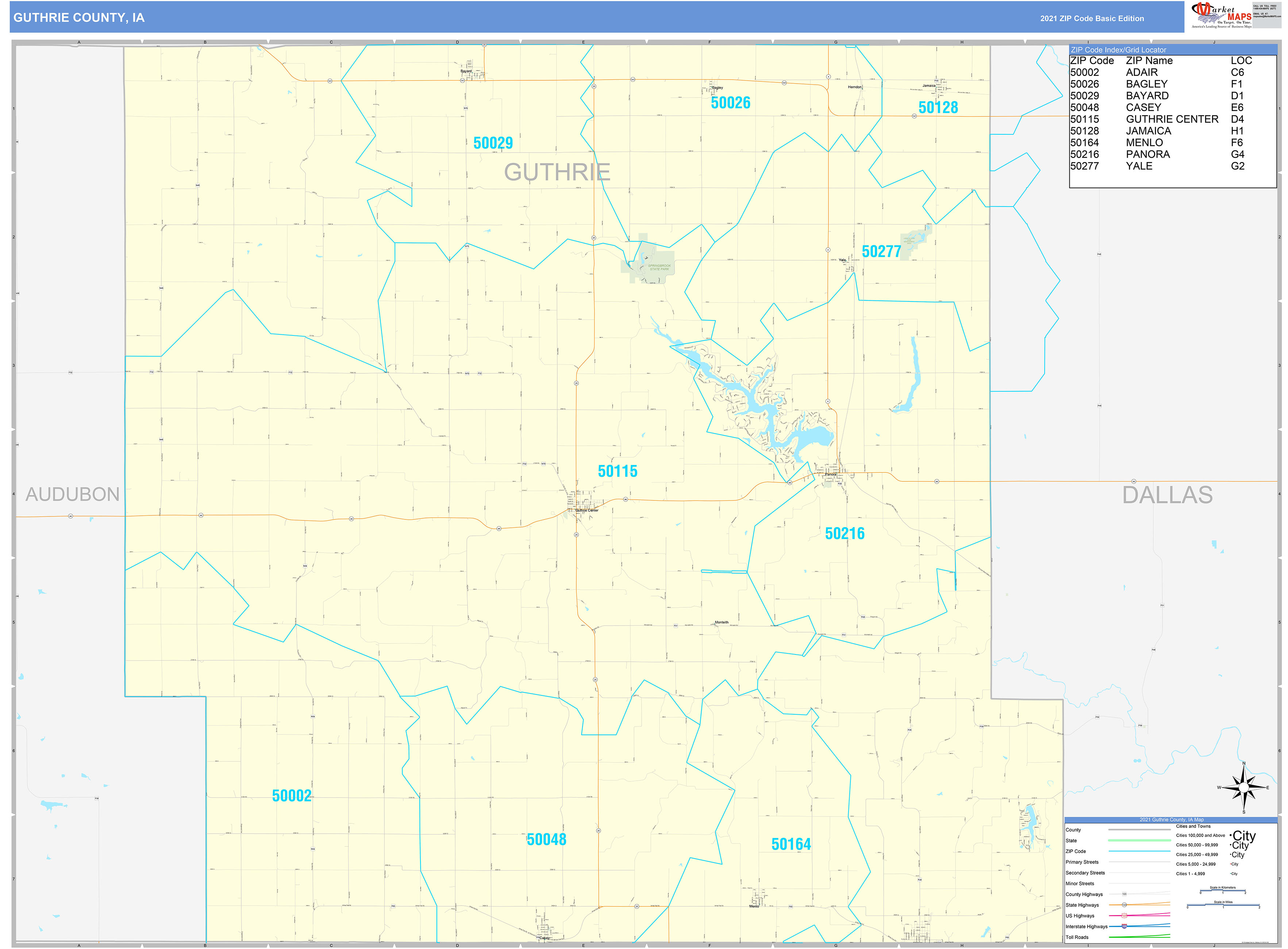 Guthrie County, IA Zip Code Wall Map Basic Style by MarketMAPS