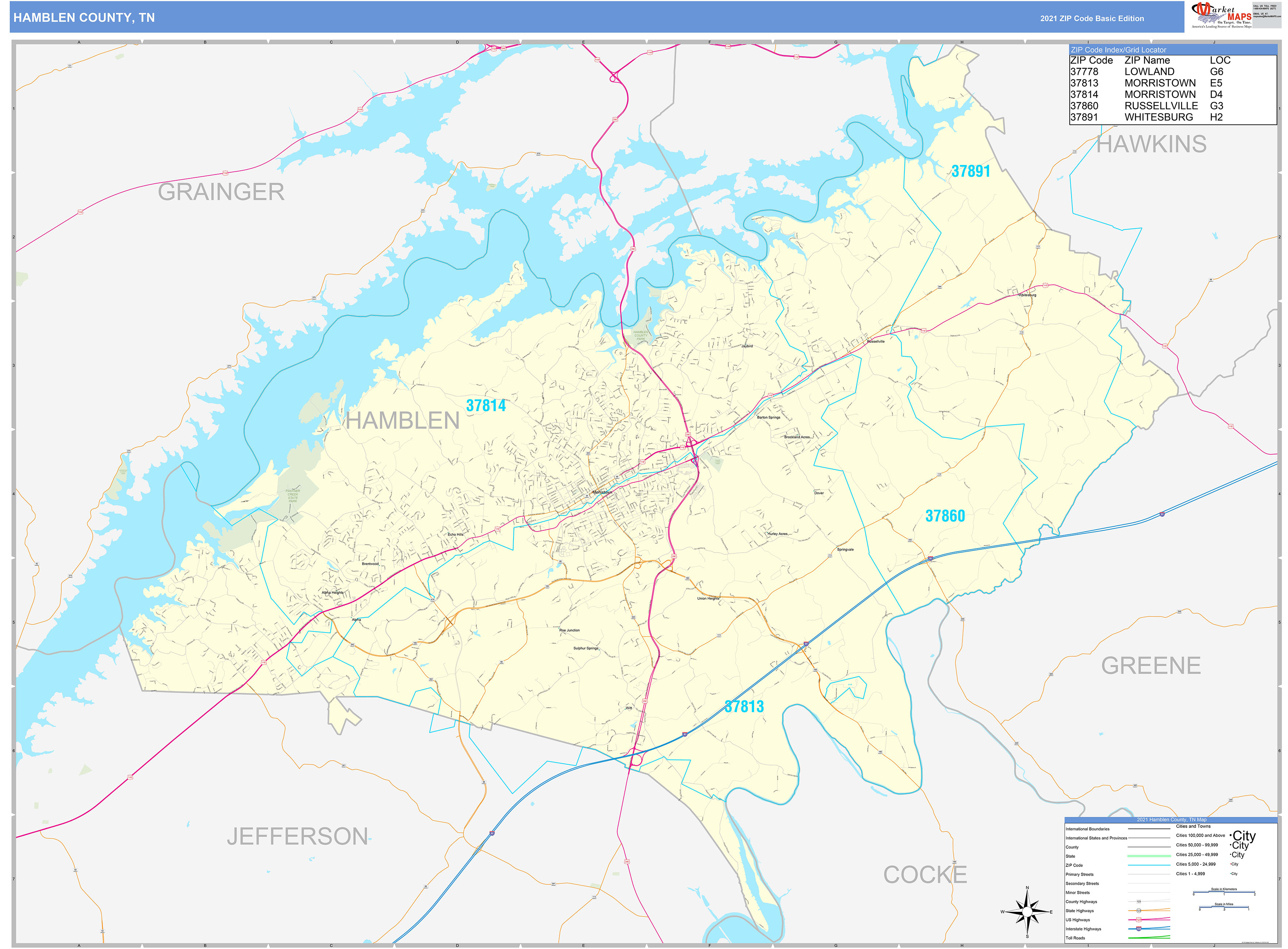 Hamblen County Tn Zip Code Wall Map Red Line Style By - vrogue.co