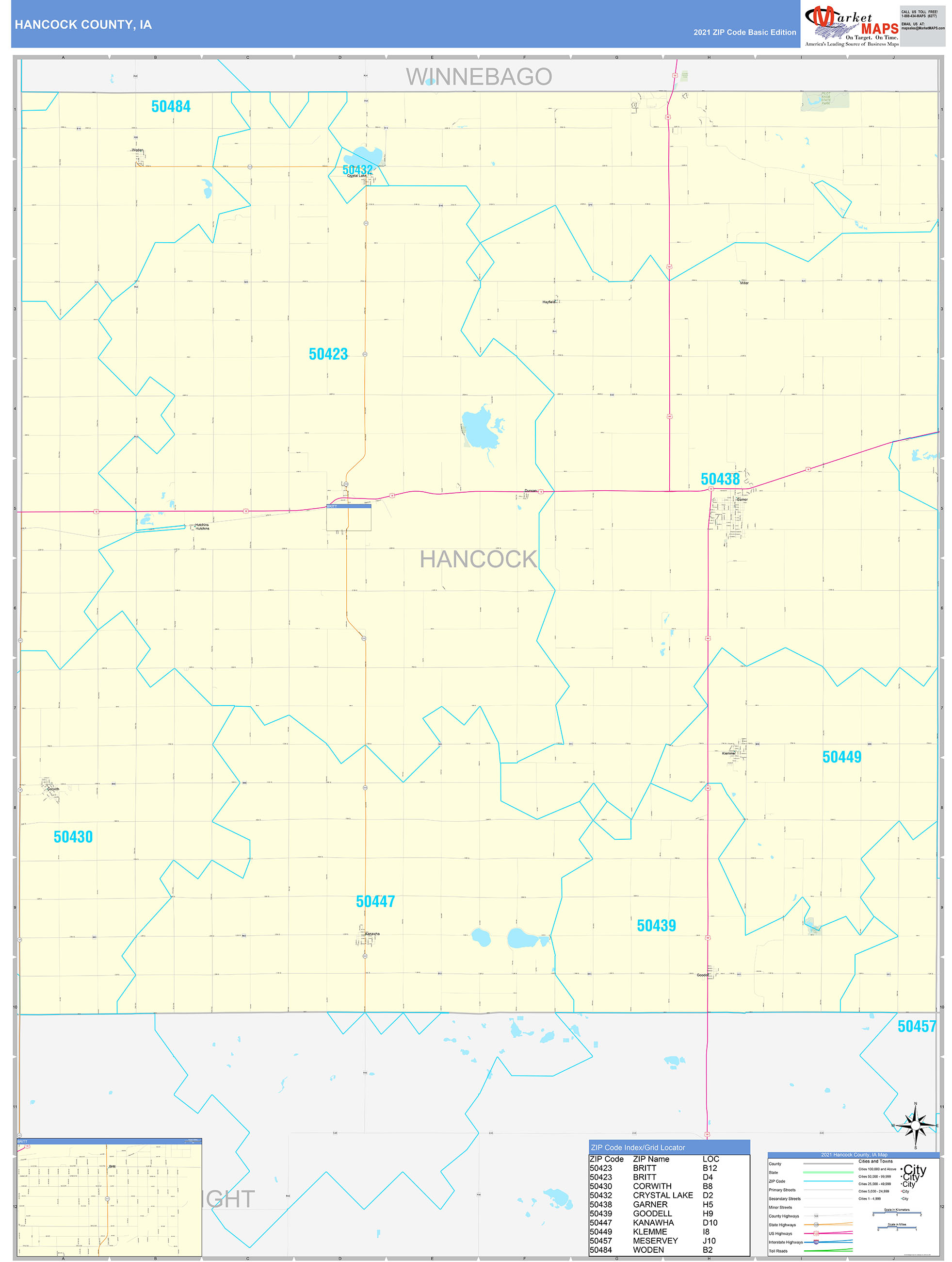 Hancock County Ia Zip Code Wall Map Basic Style By Marketmaps Mapsales 9820