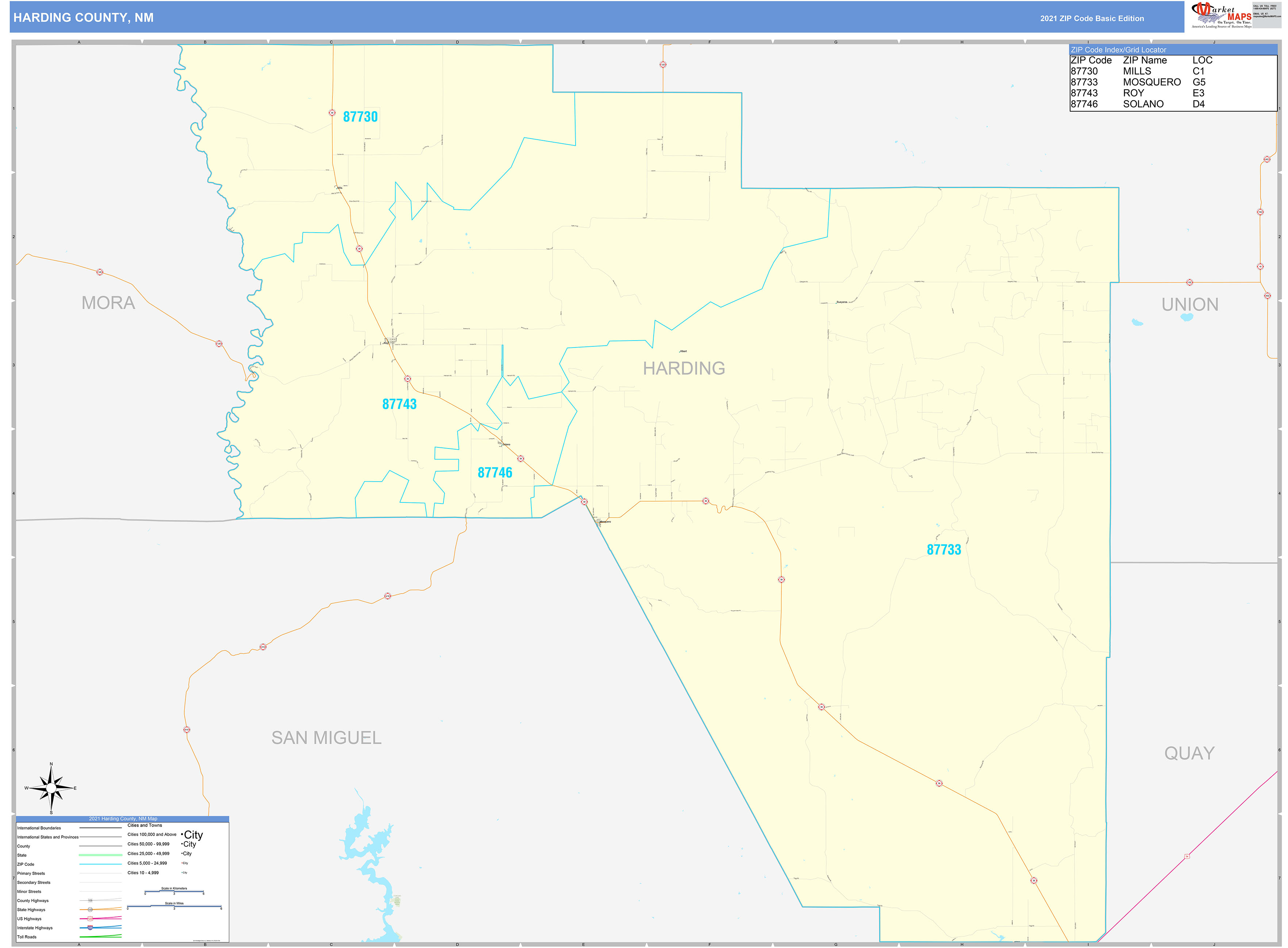 Harding County, NM Zip Code Wall Map Basic Style by MarketMAPS