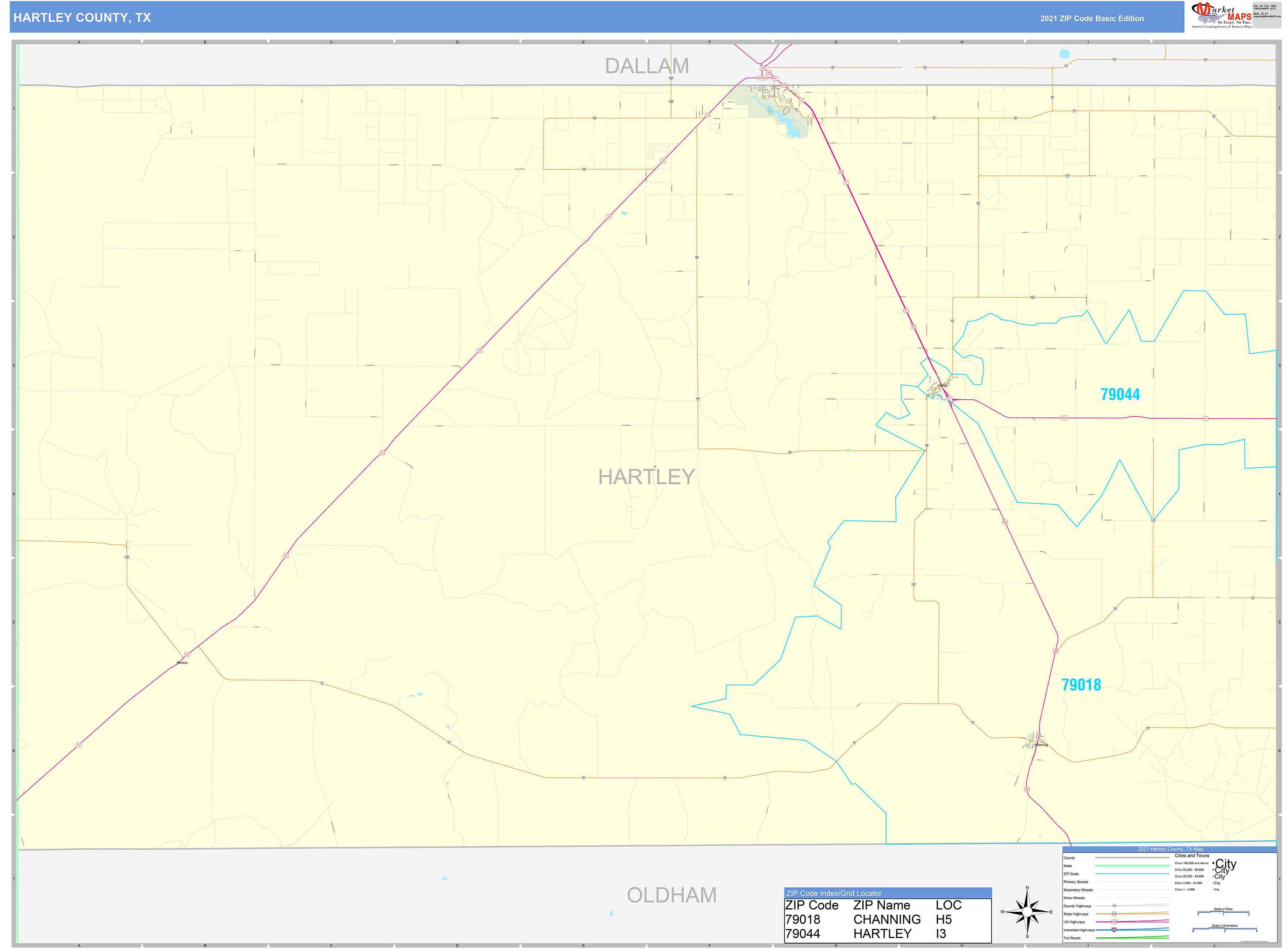 Hartley County, TX Zip Code Wall Map Basic Style by MarketMAPS