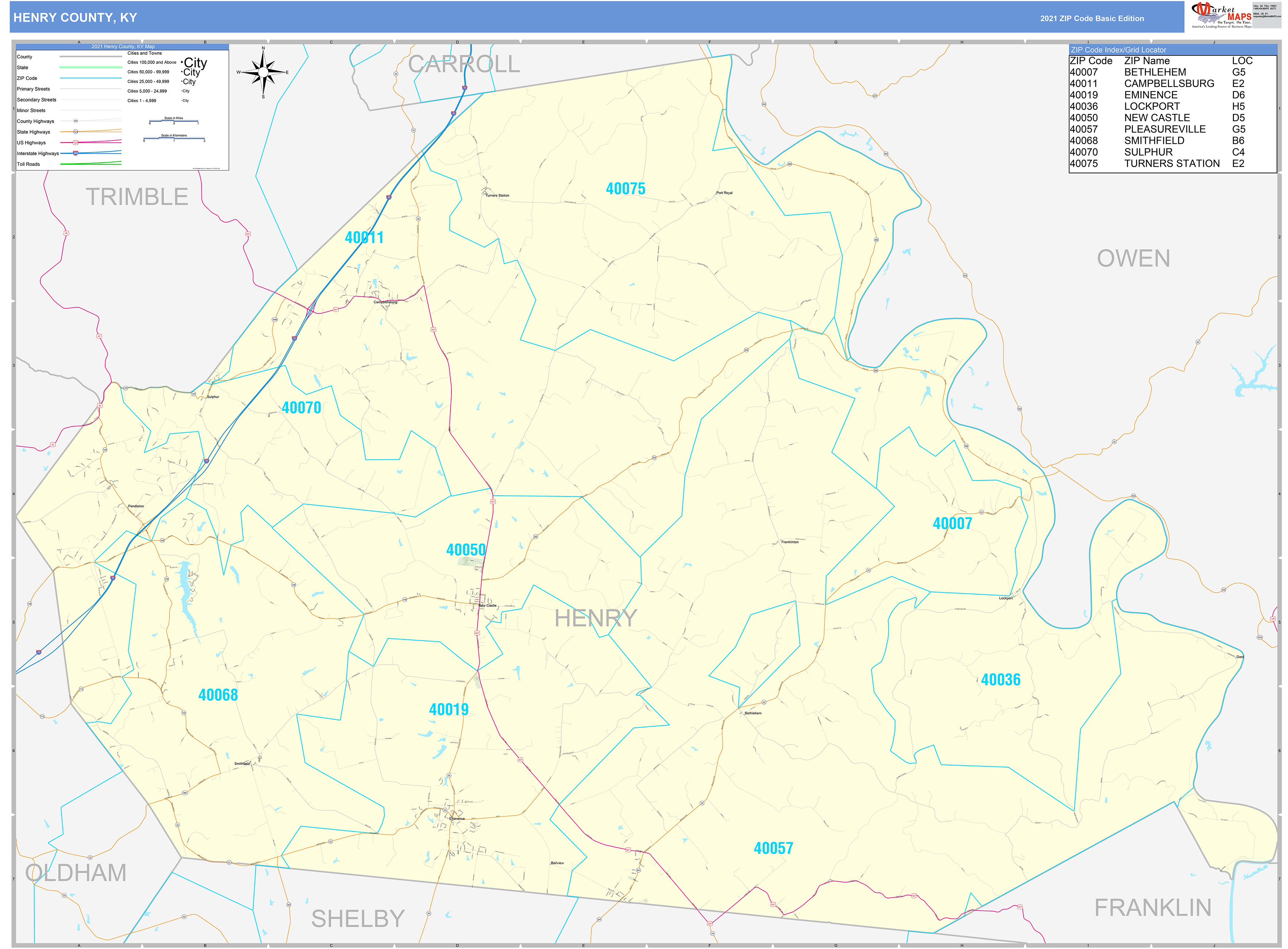 Henry County KY Zip Code Wall Map Basic Style By MarketMAPS MapSales Com   Henry KY 