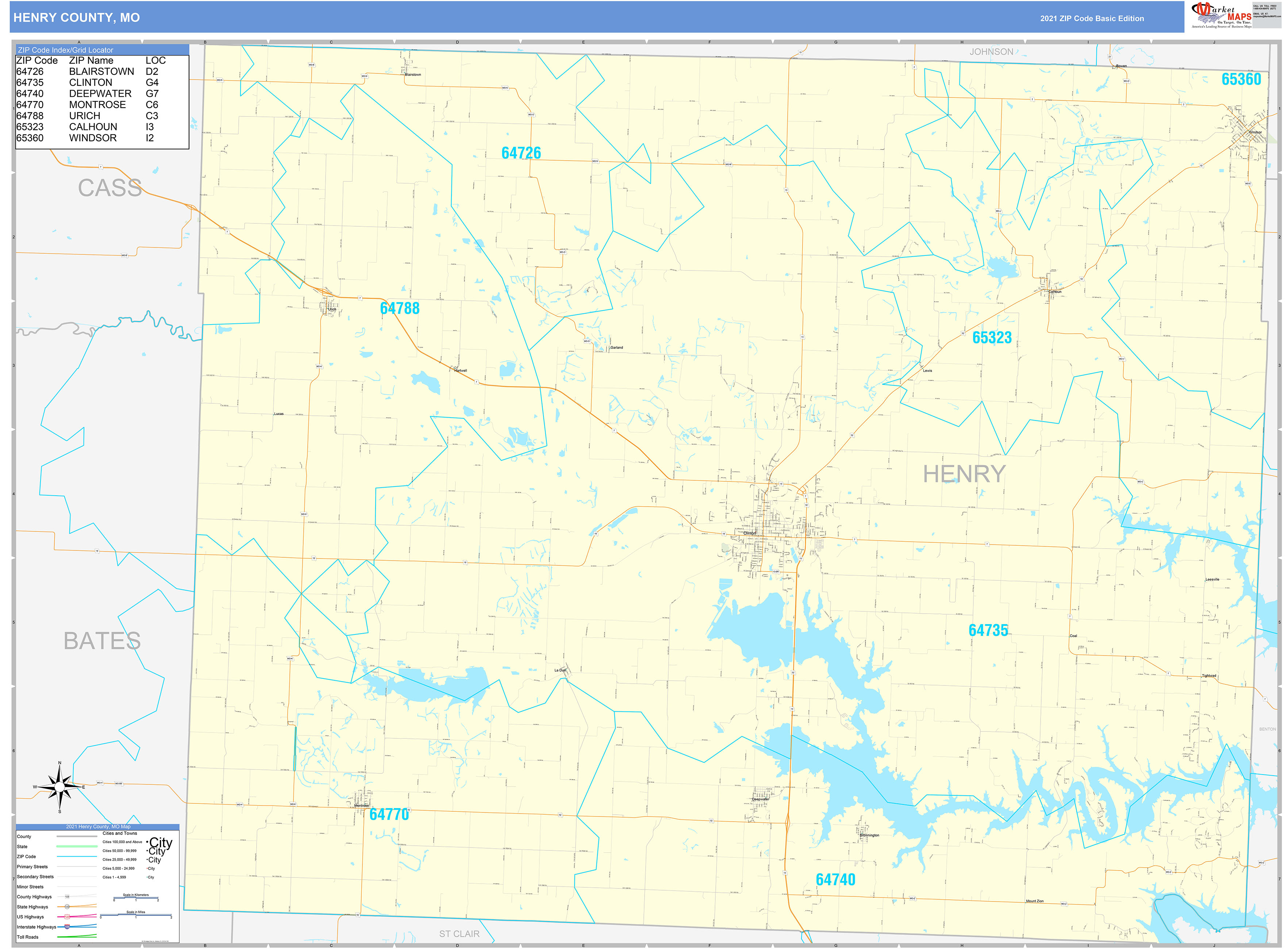 Henry County MO Zip Code Wall Map Basic Style By MarketMAPS   Henry MO 