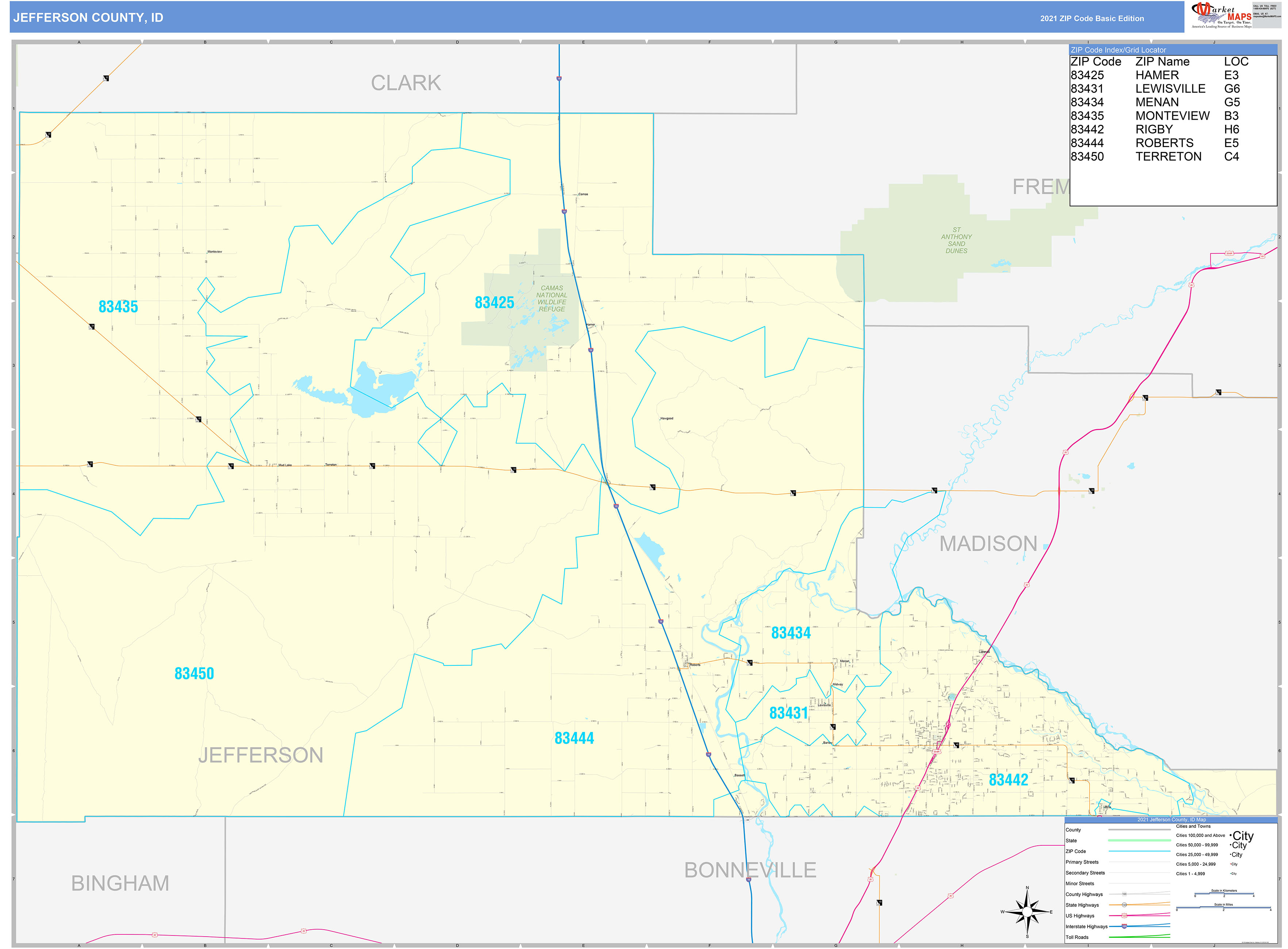 Jefferson County, ID Zip Code Wall Map Basic Style by MarketMAPS - MapSales