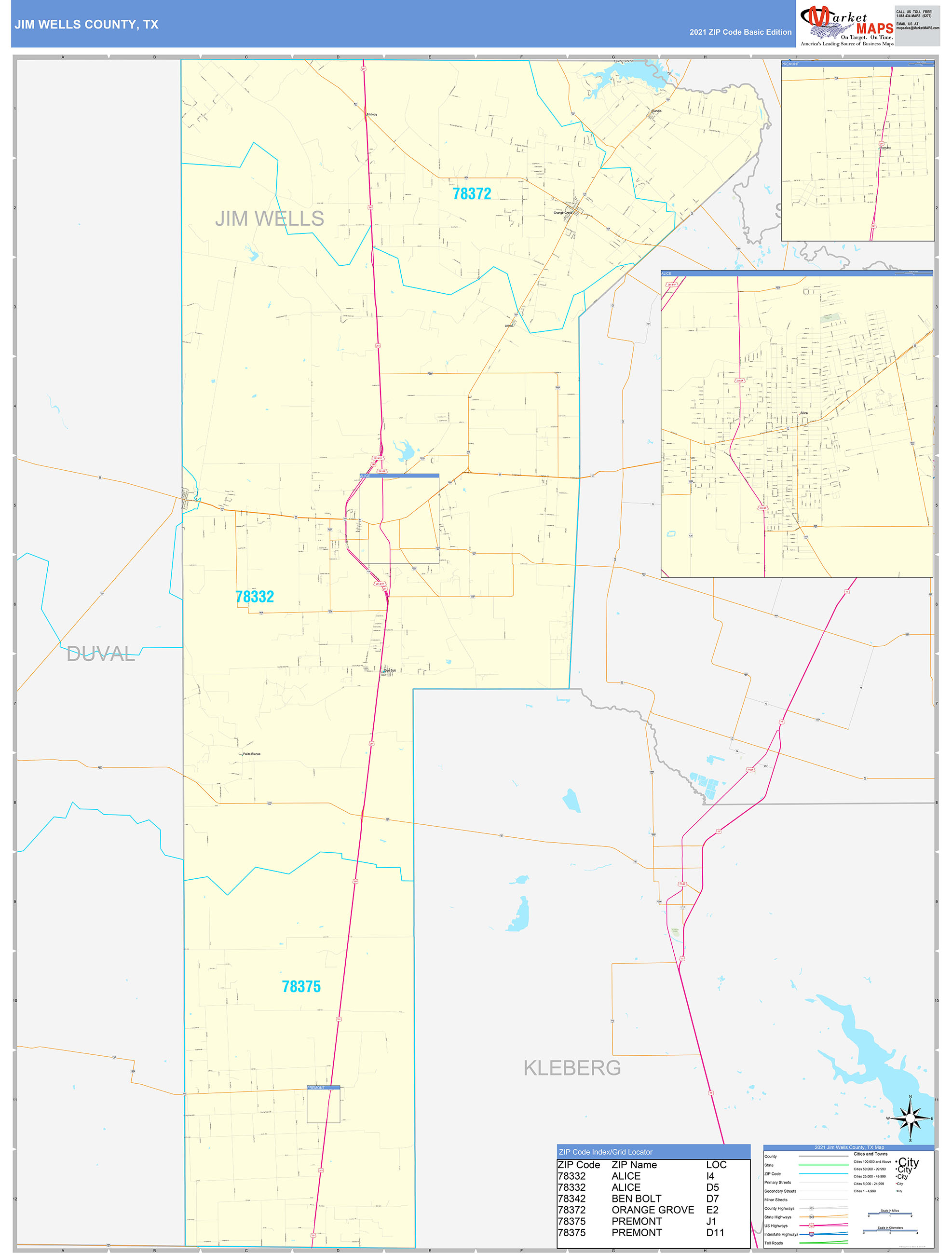 jim-wells-county-tx-zip-code-wall-map-basic-style-by-marketmaps-mapsales