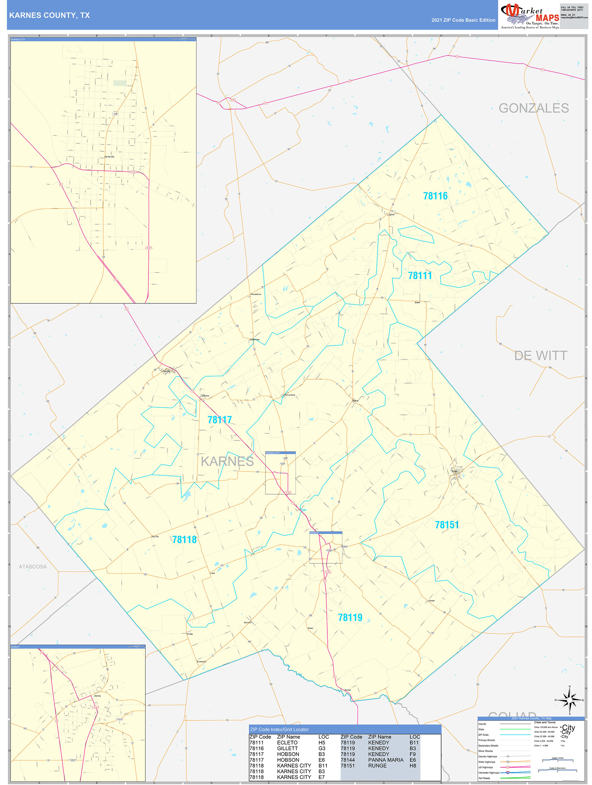 Karnes County, TX Zip Code Wall Map Basic Style by MarketMAPS - MapSales