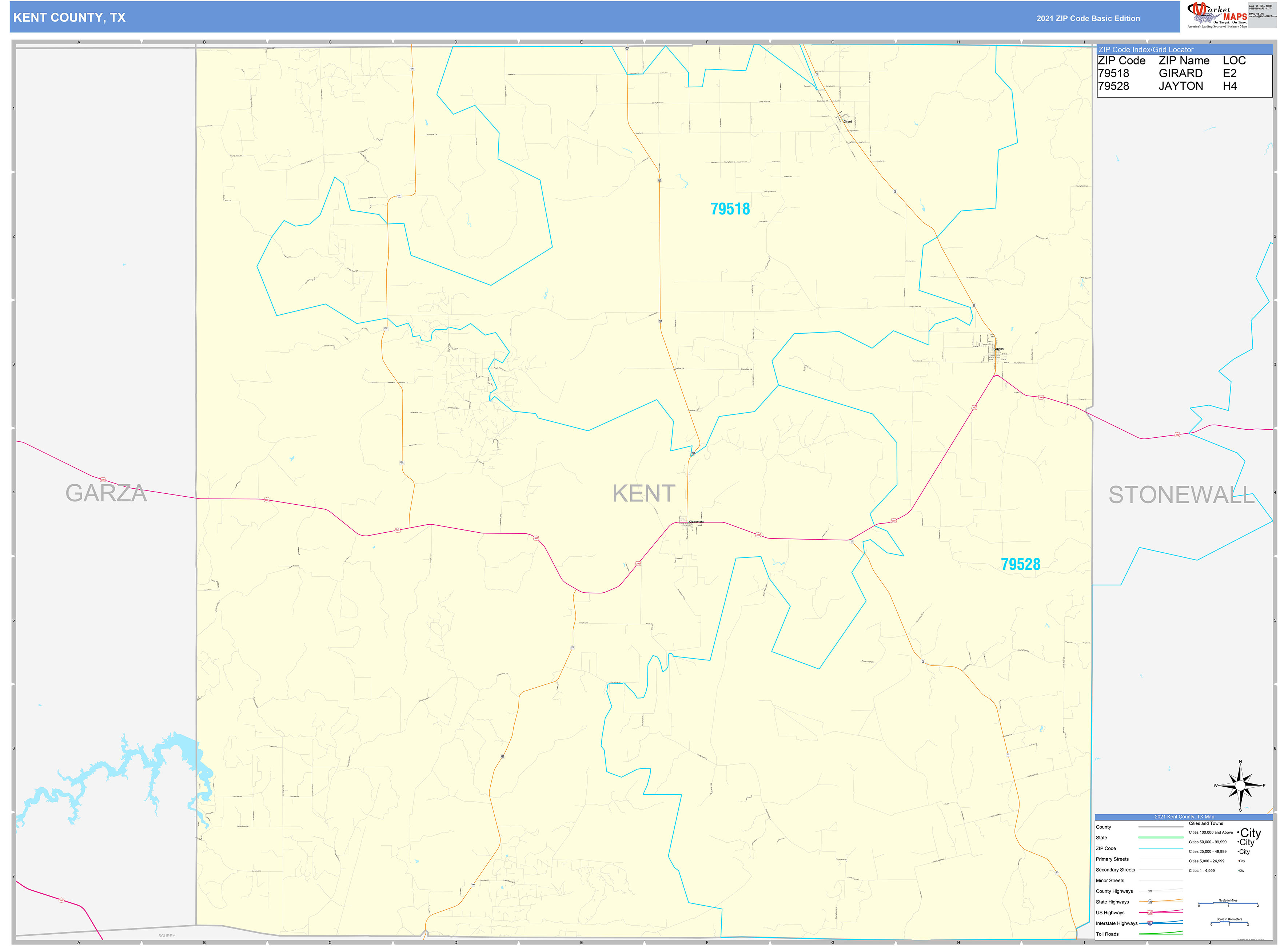 Kent County Tx Zip Code Wall Map Basic Style By Marketmaps