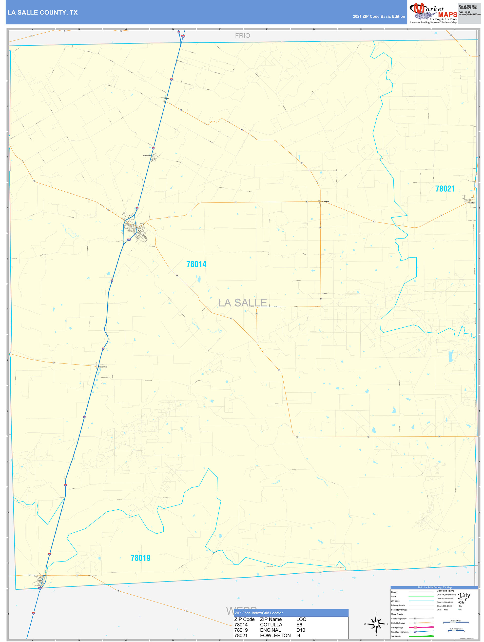 La Salle County Tx Zip Code Wall Map Basic Style By Marketmaps Mapsales