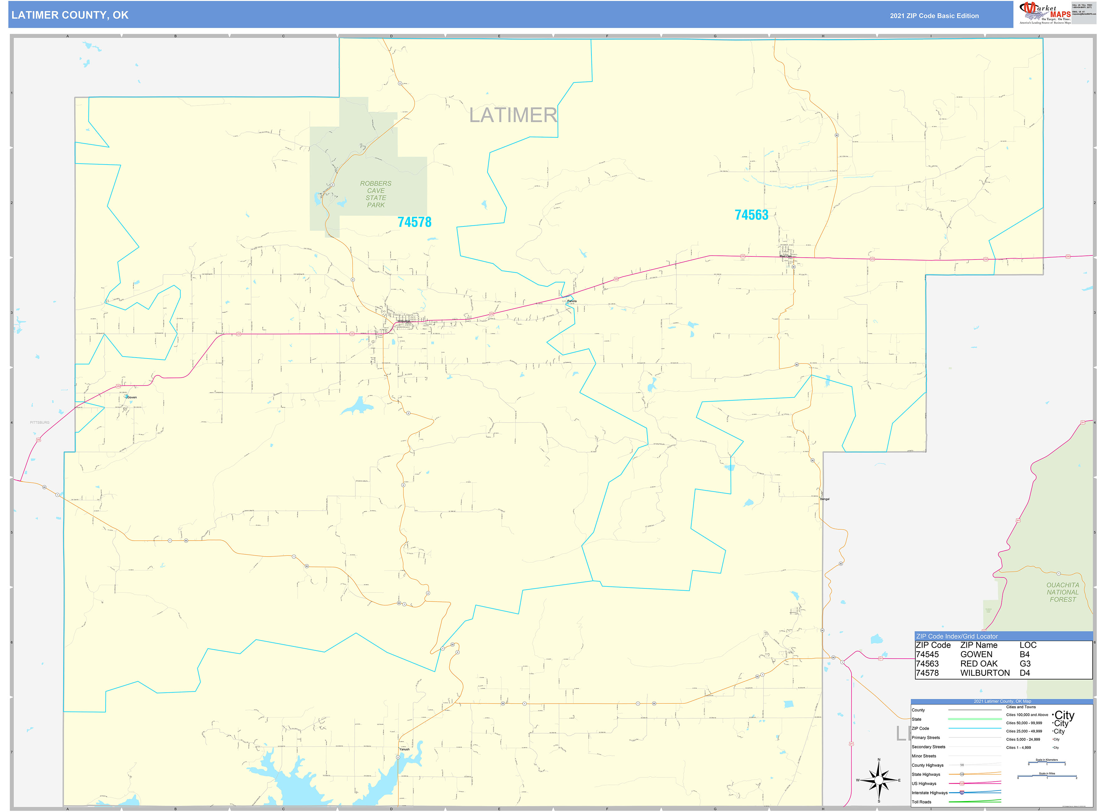 Latimer County, OK Zip Code Wall Map Basic Style by MarketMAPS - MapSales