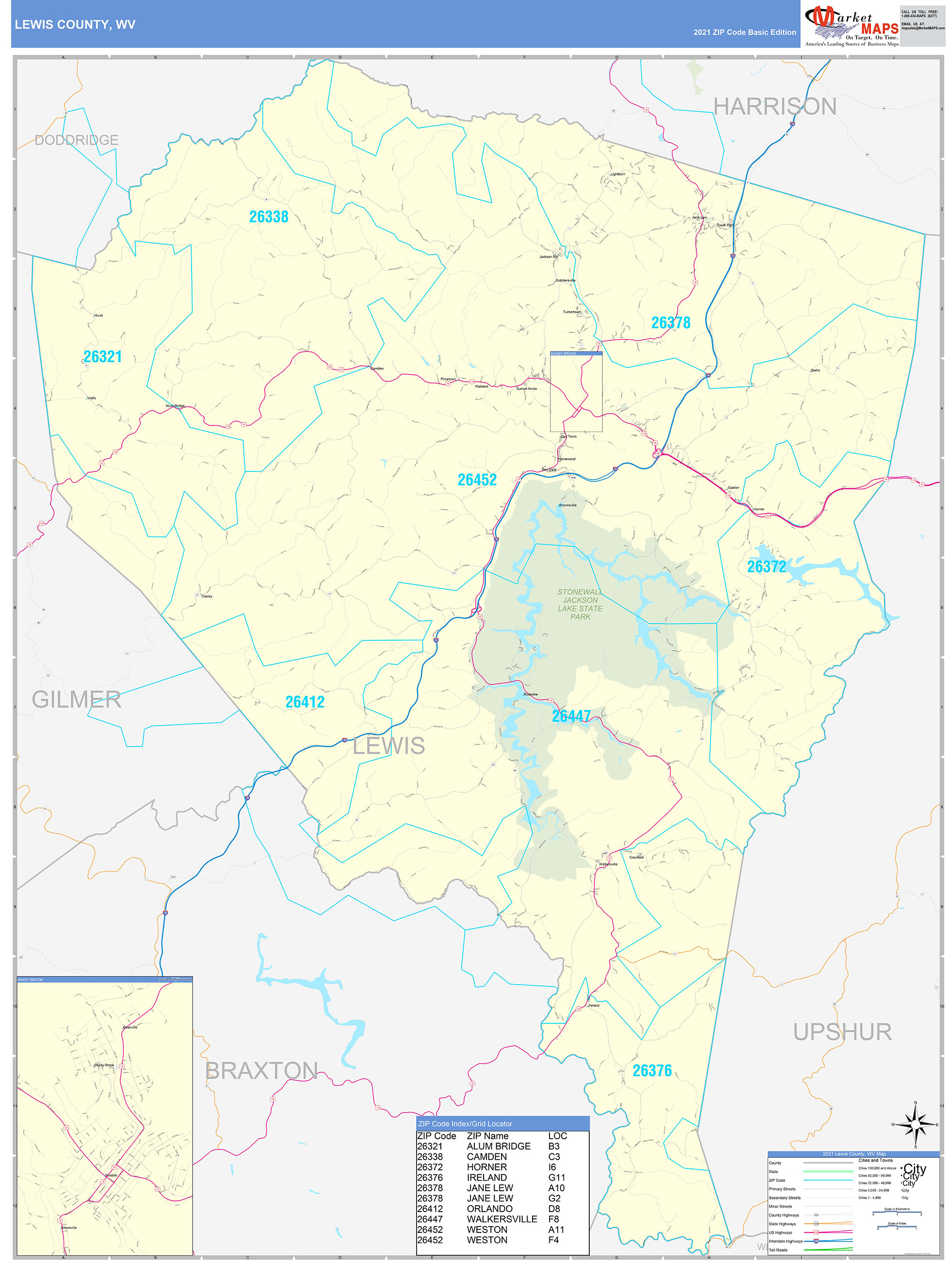 Lewis County, WV Zip Code Wall Map Basic Style by MarketMAPS