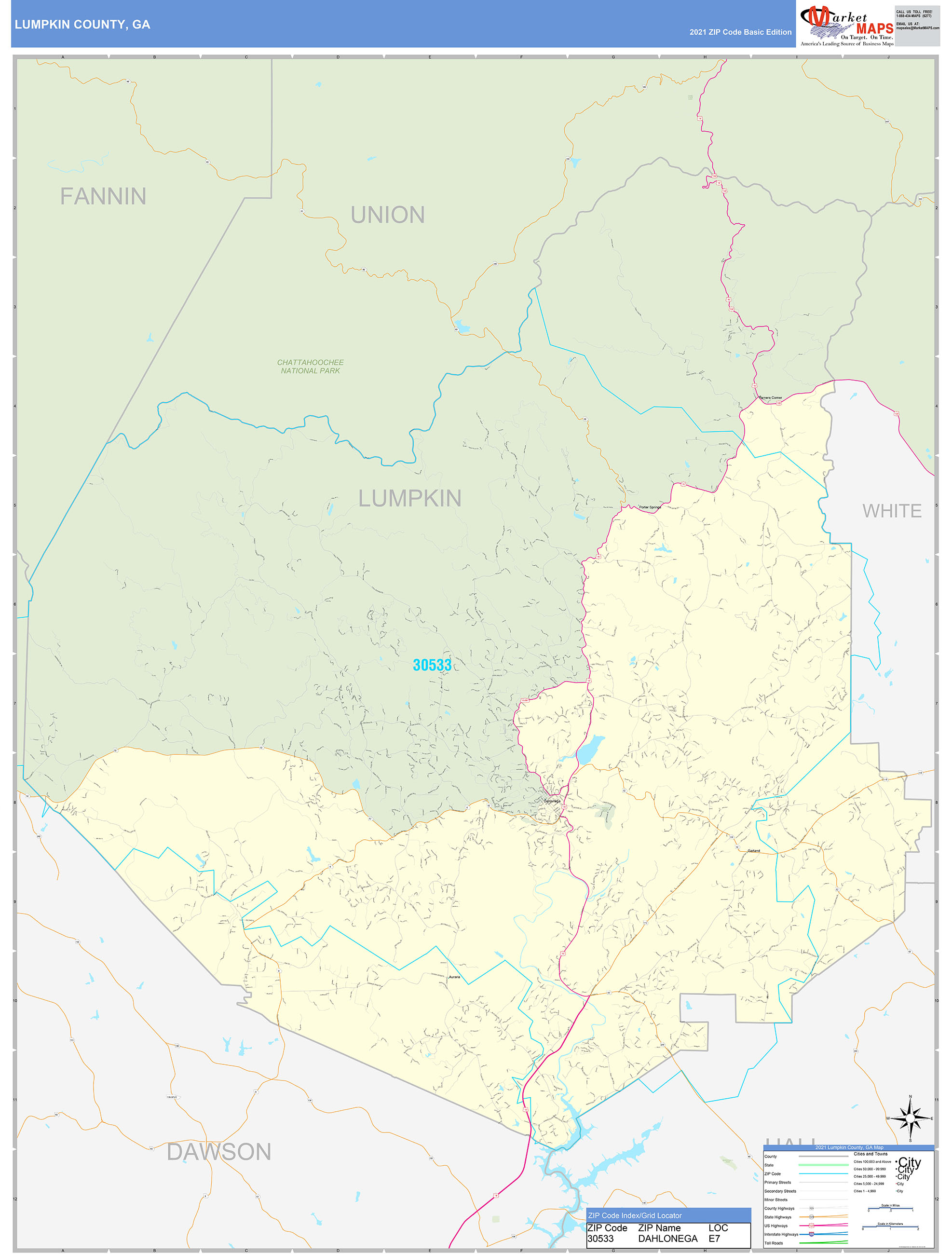 Lumpkin County, GA Zip Code Wall Map Basic Style by MarketMAPS