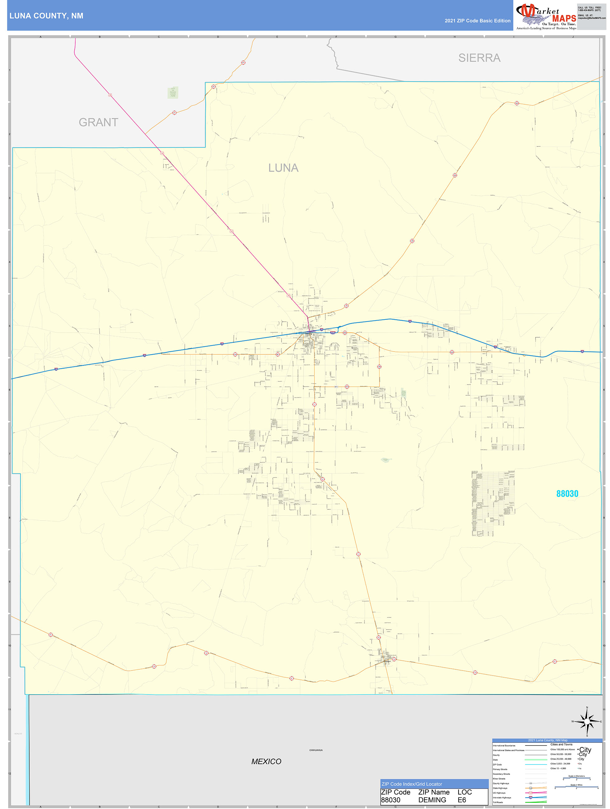 Luna County NM Zip Code Wall Map Basic Style by MarketMAPS MapSales