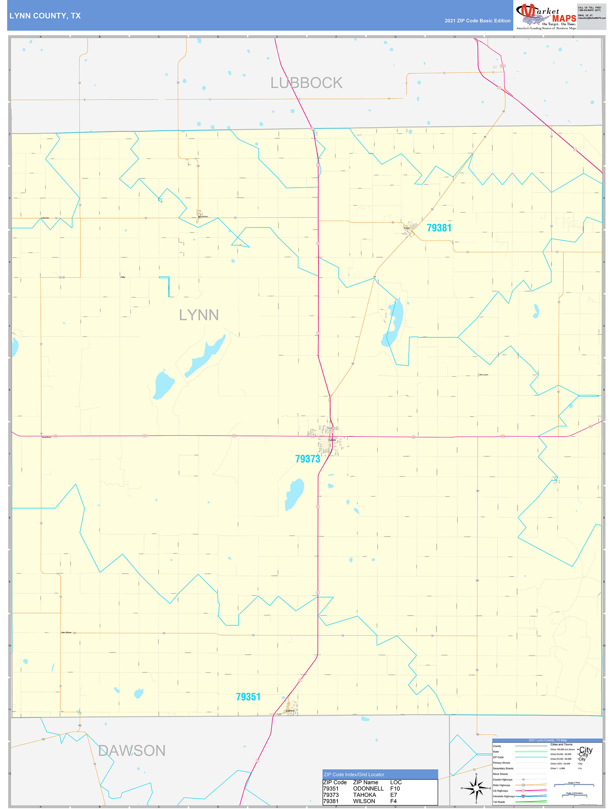 Lynn County Tx Zip Code Wall Map Basic Style By Marketmaps Mapsales 6542