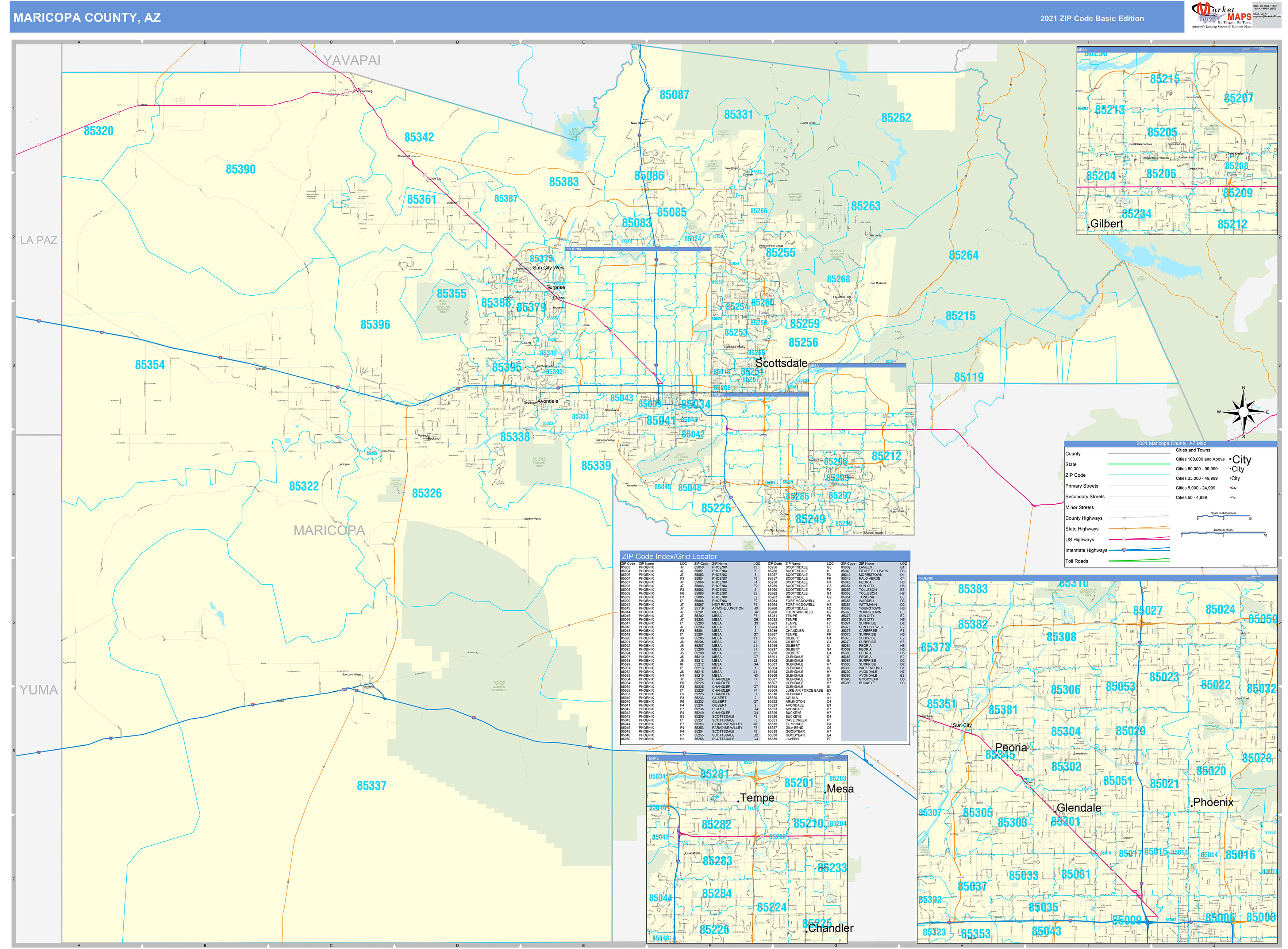 Maricopa County, AZ Zip Code Wall Map Basic Style by MarketMAPS MapSales