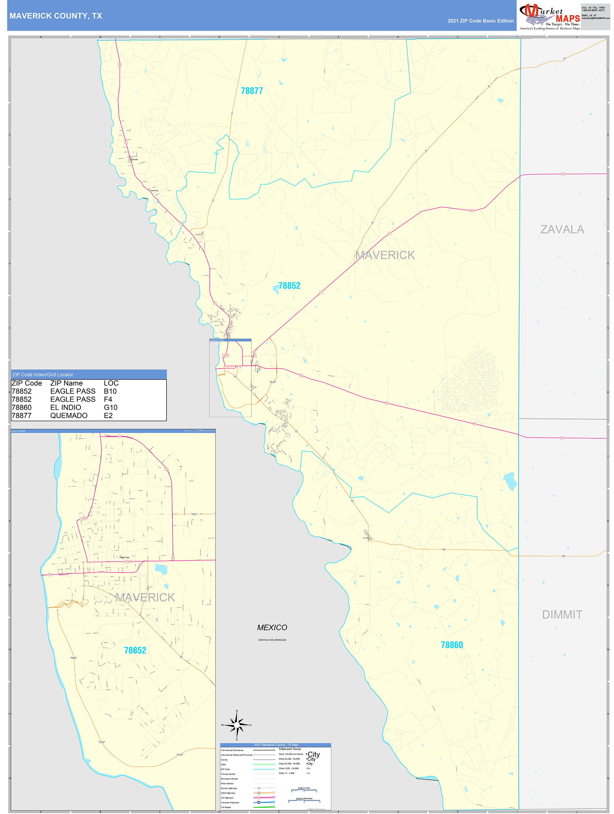 Maverick County, TX Zip Code Wall Map Basic Style by MarketMAPS