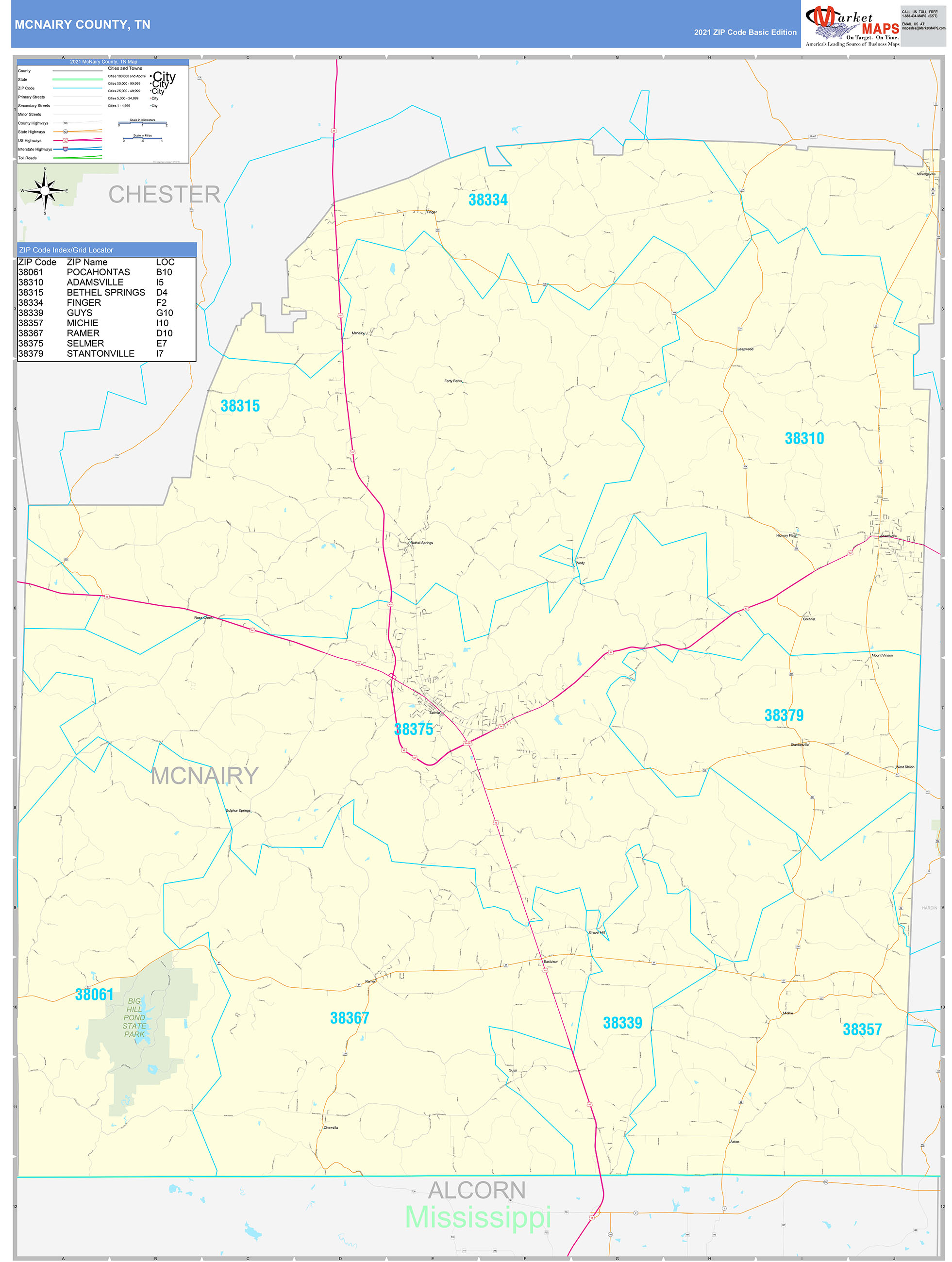 McNairy County TN Zip Code Wall Map Basic Style By MarketMAPS MapSales   McNairy TN 