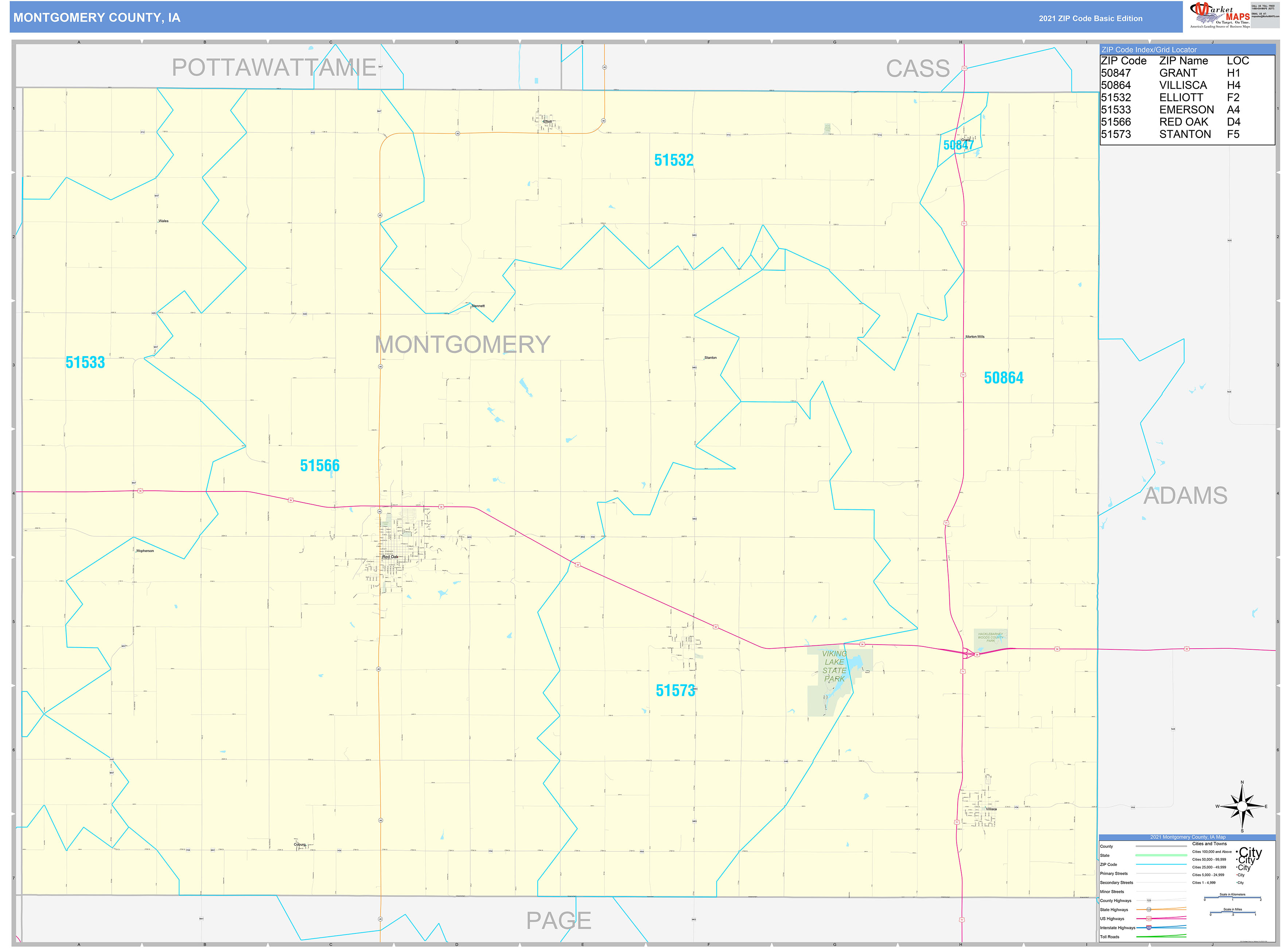Montgomery County Ia Zip Code Wall Map Basic Style By Marketmaps