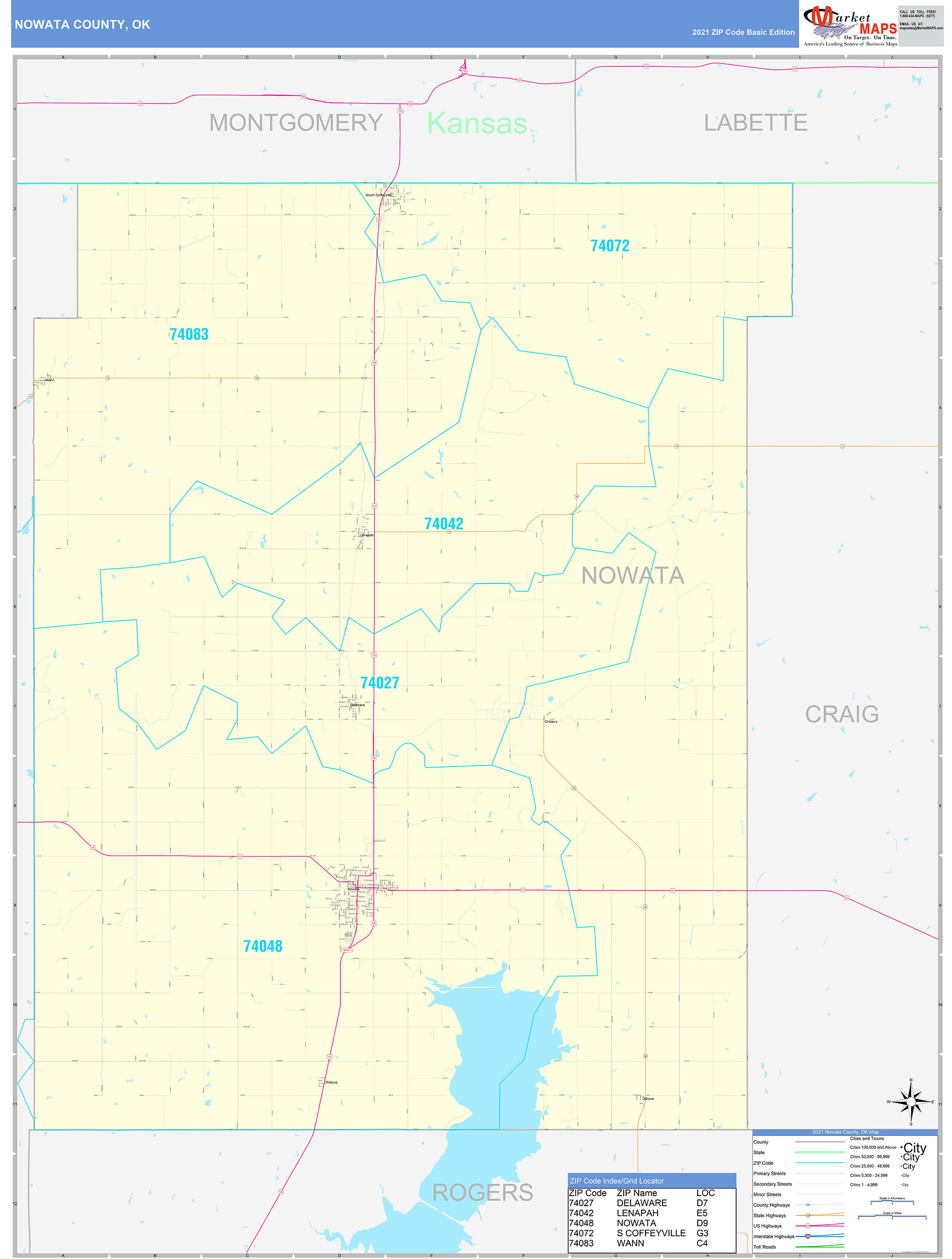 Nowata County, OK Zip Code Wall Map Basic Style by MarketMAPS - MapSales