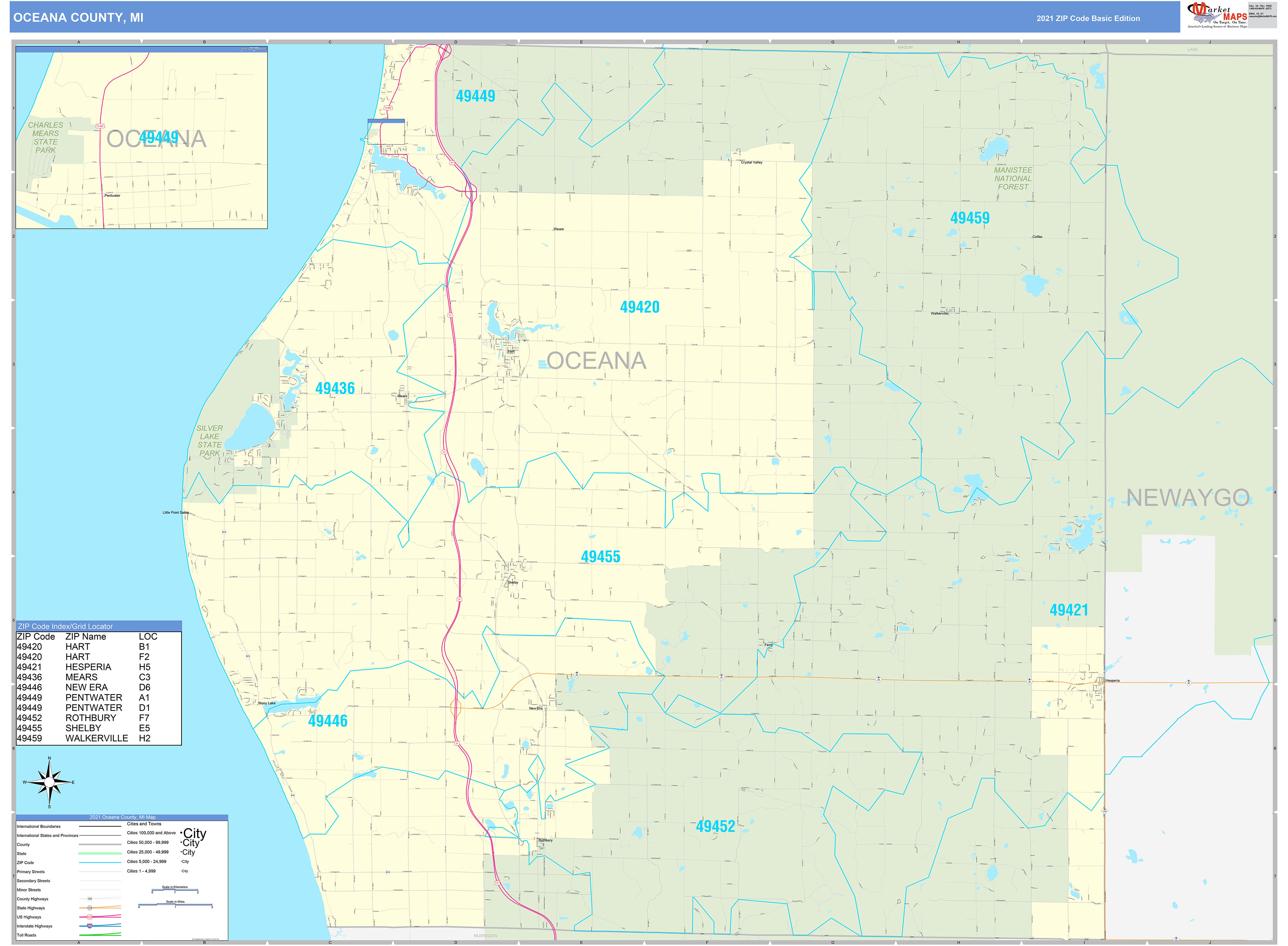 Oceana County Mi Zip Code Wall Map Basic Style By Marketmaps Free Nude Porn Photos 3230