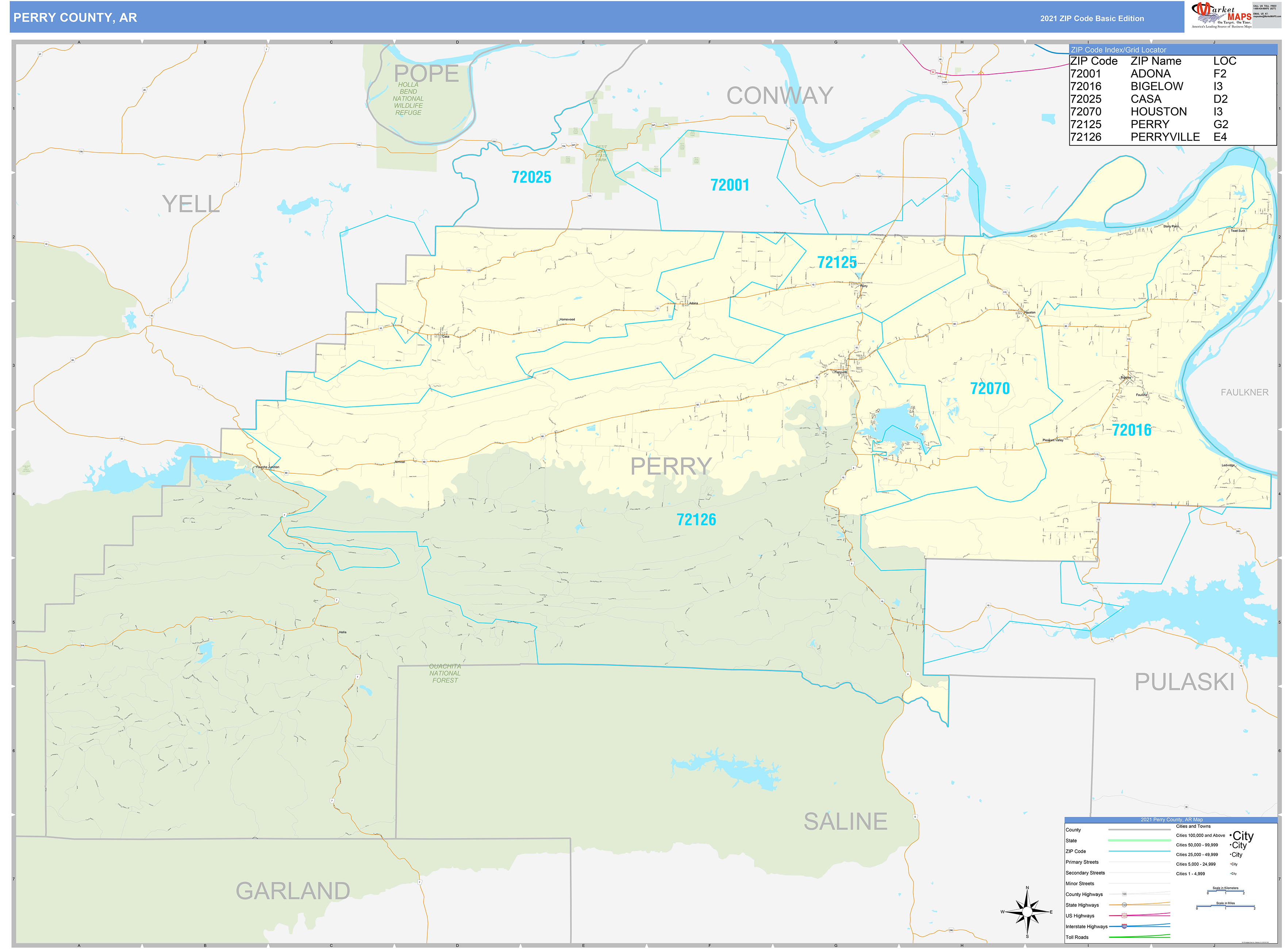 Perry County Ar Zip Code Wall Map Basic Style By Marketmaps Mapsales 1422