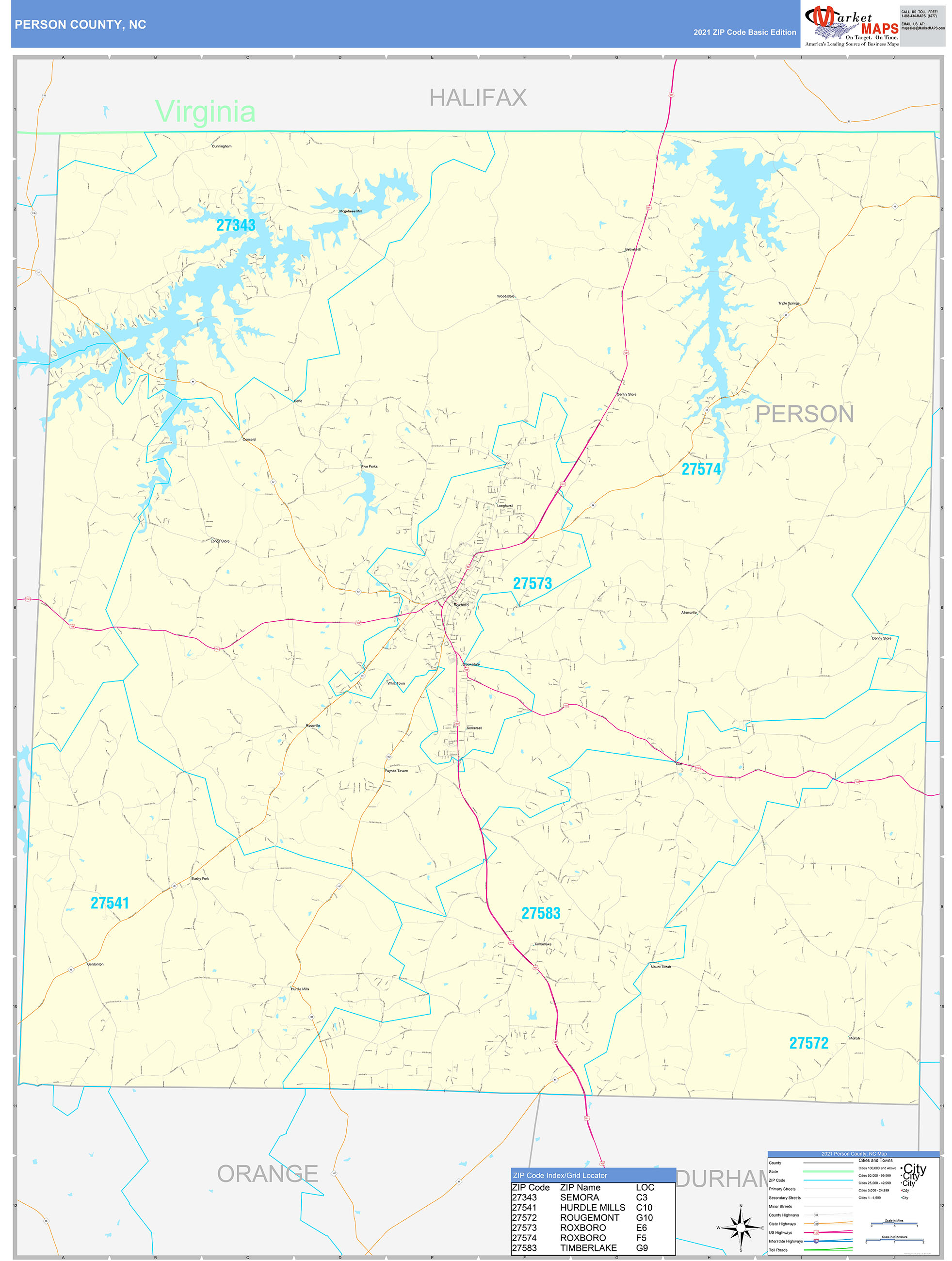 Person County NC Zip Code Wall Map Basic Style By MarketMAPS MapSales   Person NC 