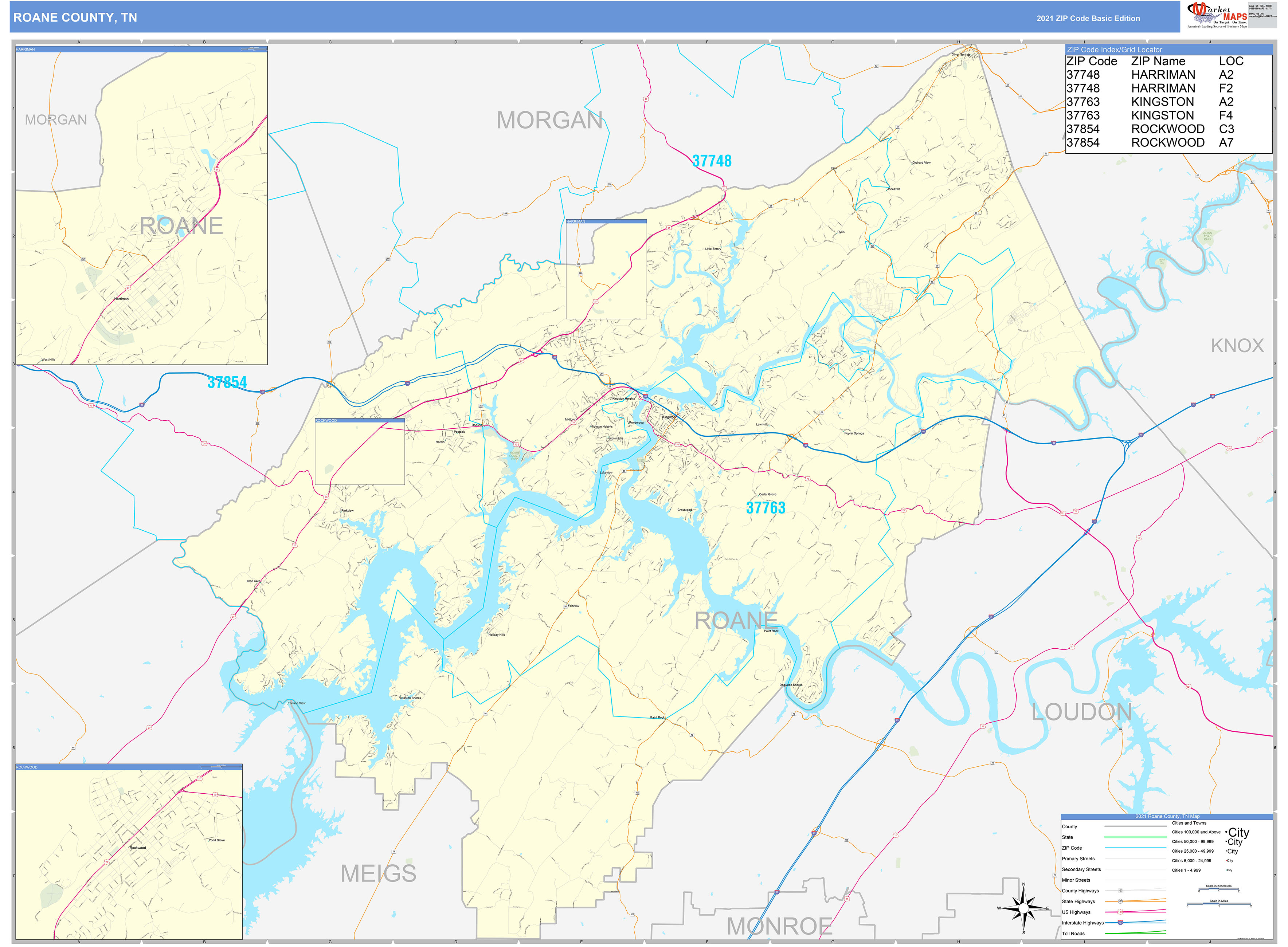 Roane County Tn Zip Code Wall Map Red Line Style By M - vrogue.co